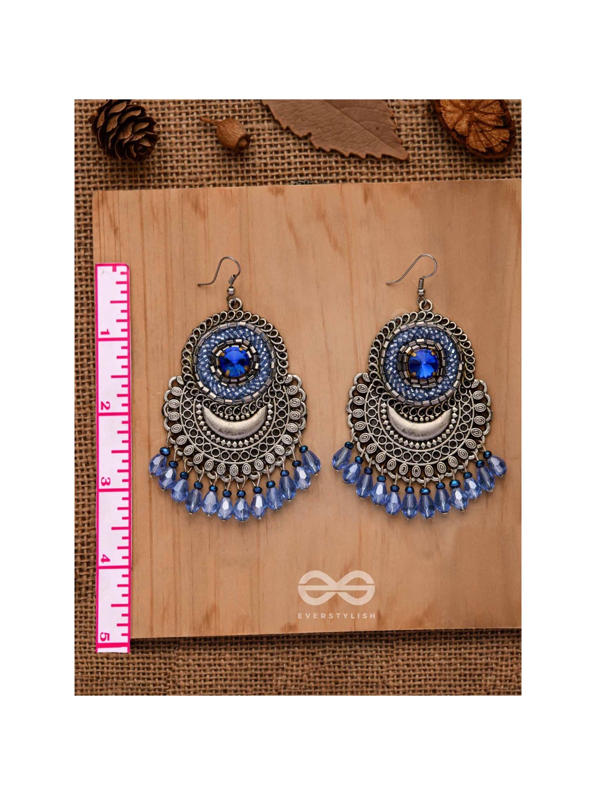 THE SAPPHIRE STARDUST - EMBELLISHED OXIDISED EARRINGS (BLUE)