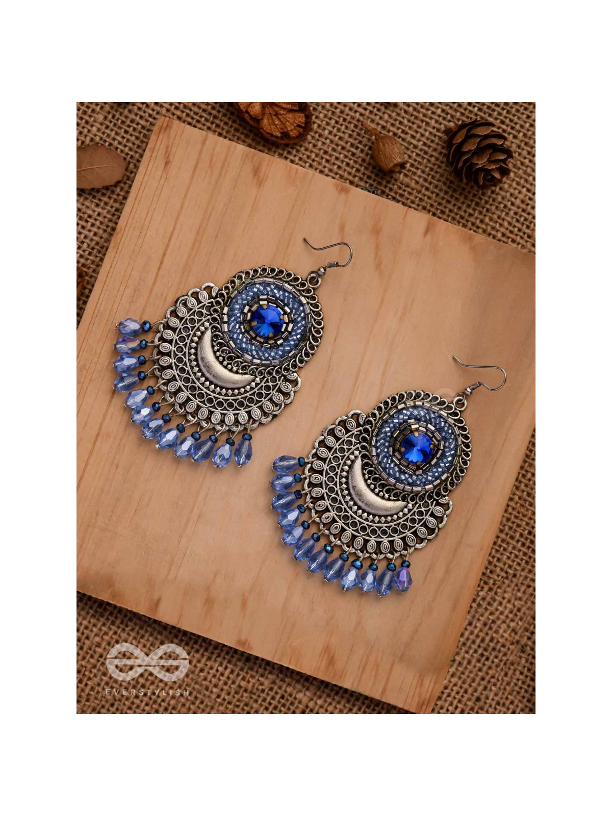 THE SAPPHIRE STARDUST - EMBELLISHED OXIDISED EARRINGS (BLUE)