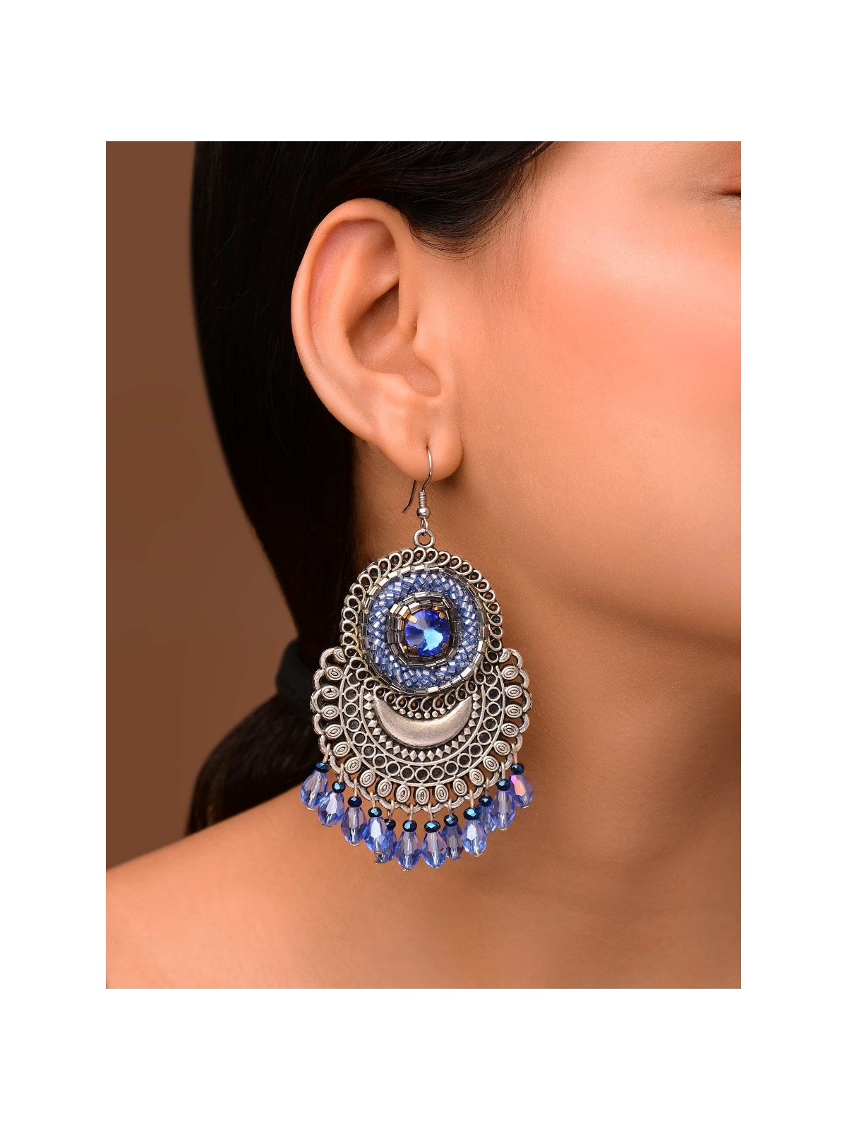 THE SAPPHIRE STARDUST - EMBELLISHED OXIDISED EARRINGS (BLUE)