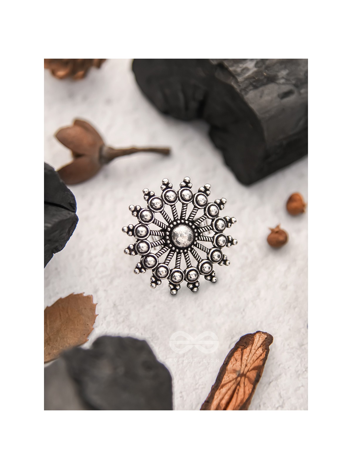 The Moon Glare- Oxidised Statement Ring