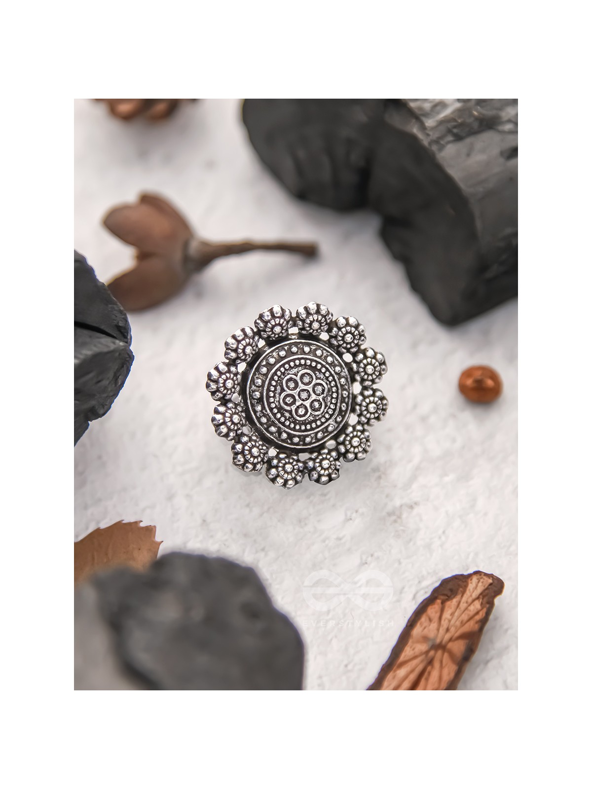Bed of Roses- Oxidised Statement Ring