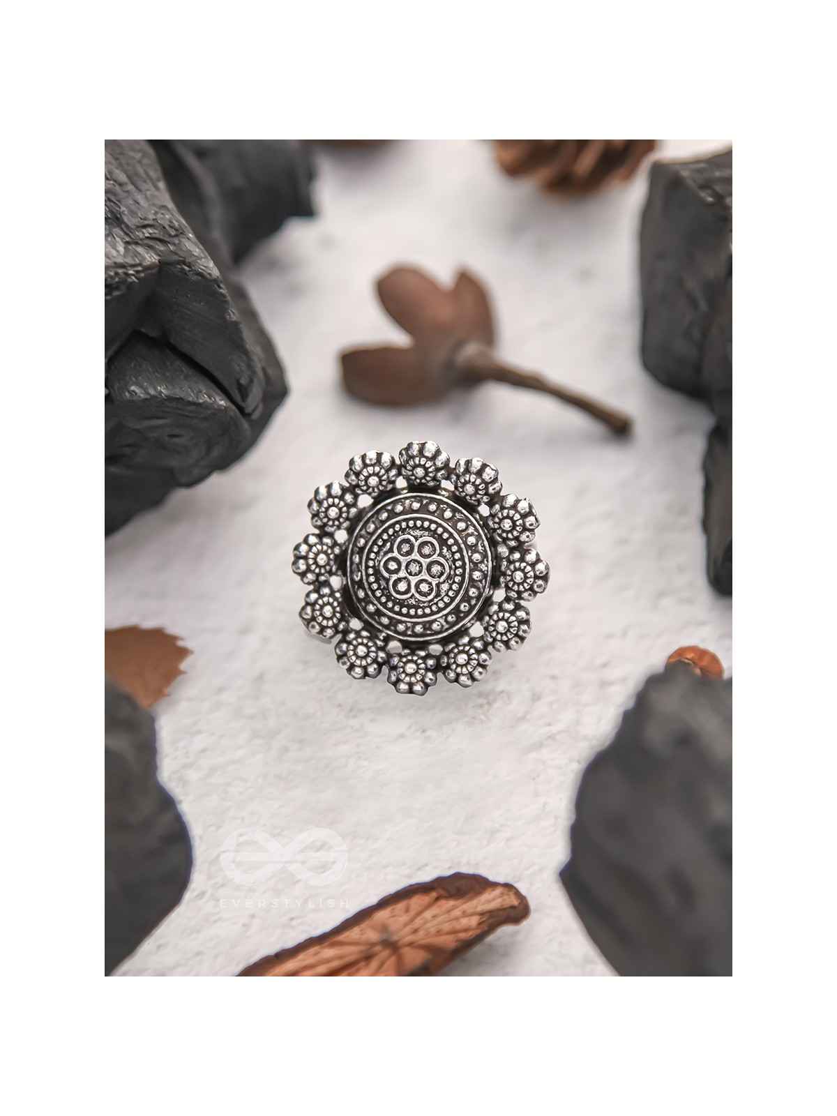 Bed of Roses- Oxidised Statement Ring