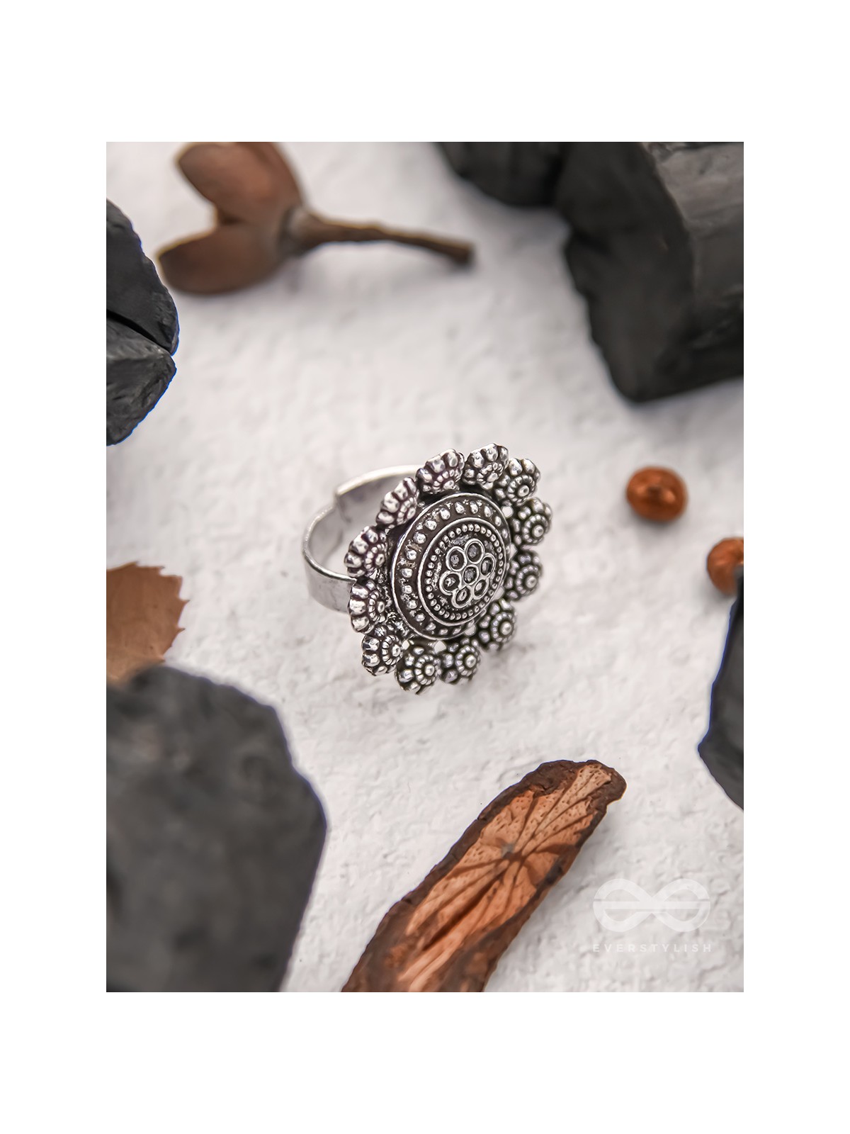 Bed of Roses- Oxidised Statement Ring