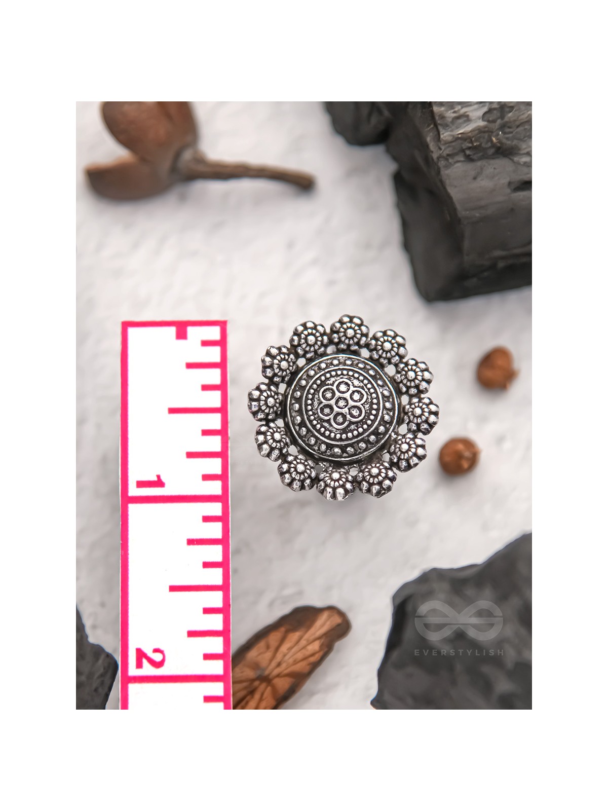 Bed of Roses- Oxidised Statement Ring