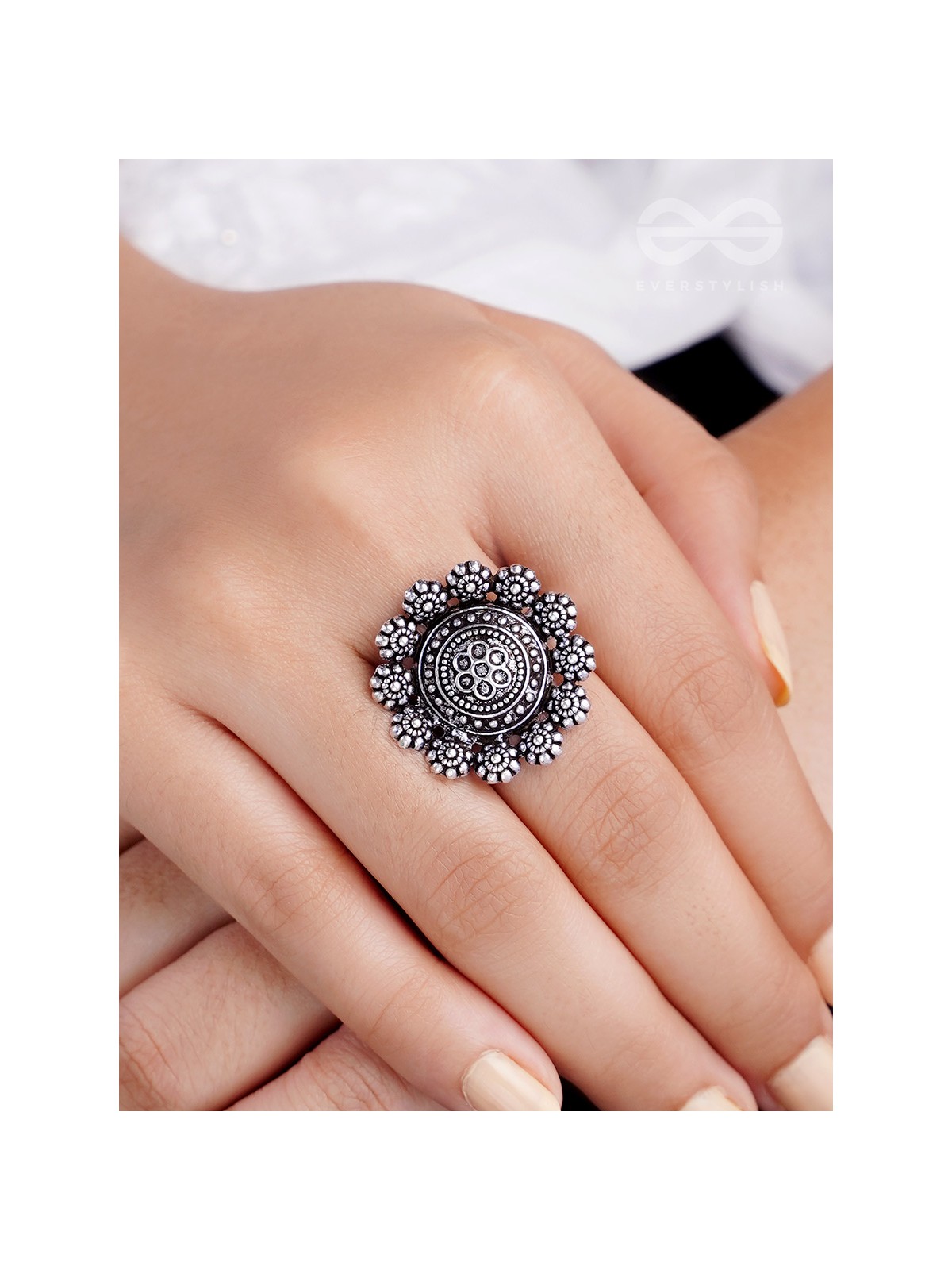 Bed of Roses- Oxidised Statement Ring
