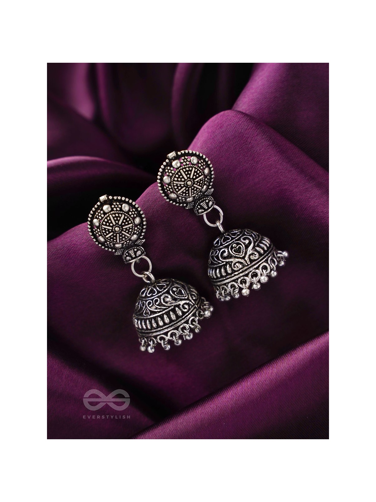 The Silver Sun- Oxidised Jhumka Earrings