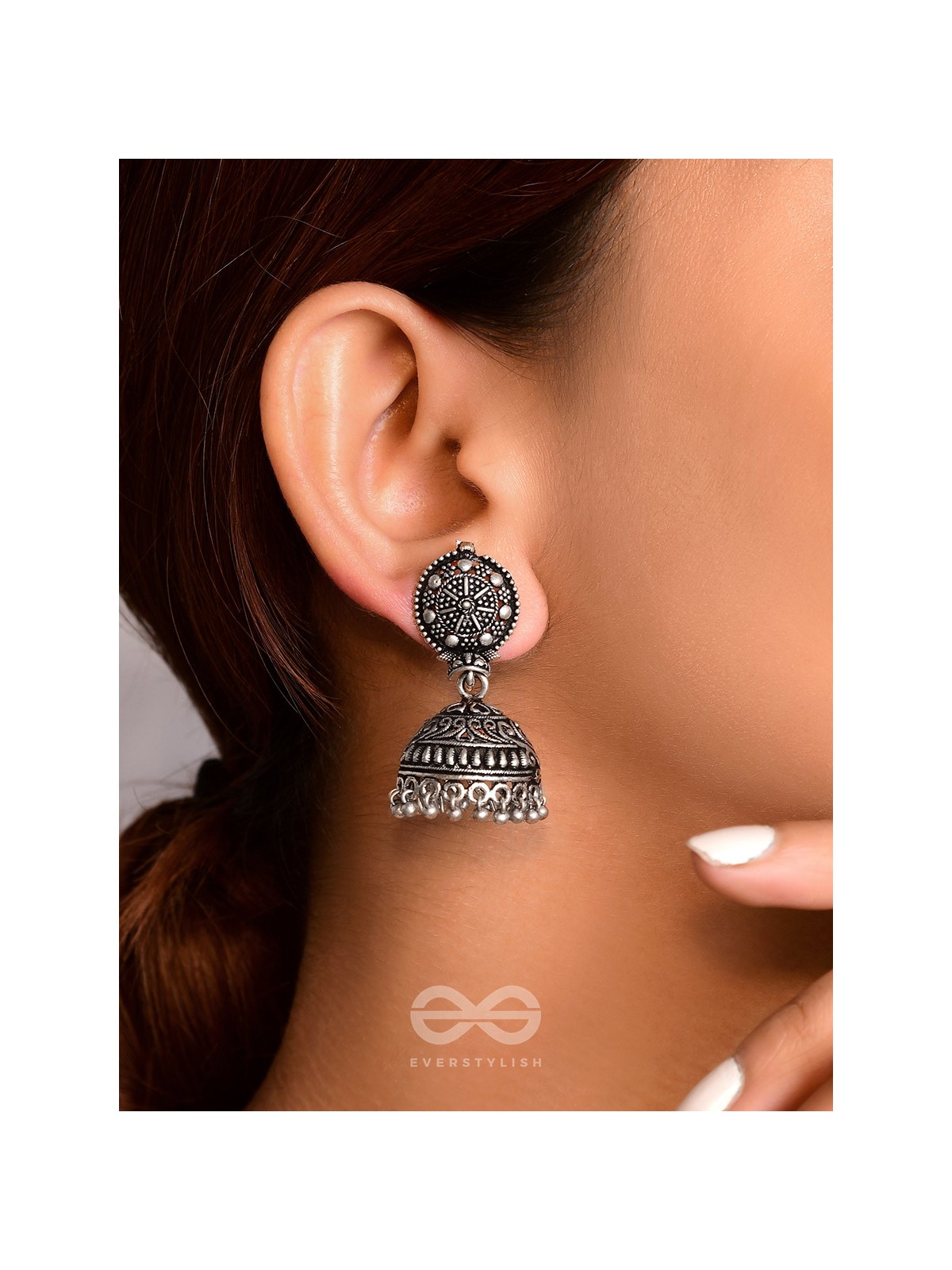 The Silver Sun- Oxidised Jhumka Earrings
