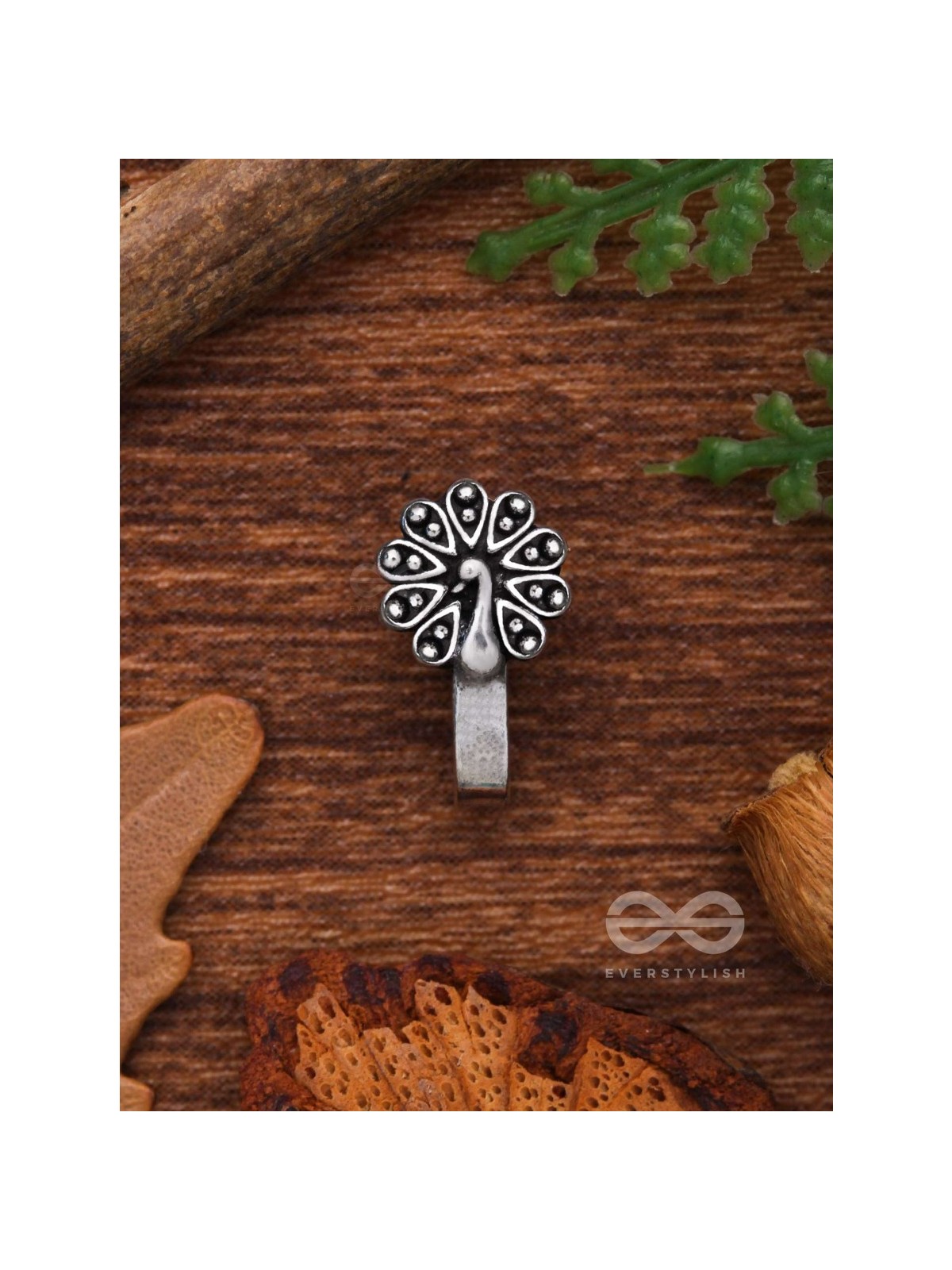 THE DANCING PEACOCK - OXIDISED PRESS-ON NOSEPIN