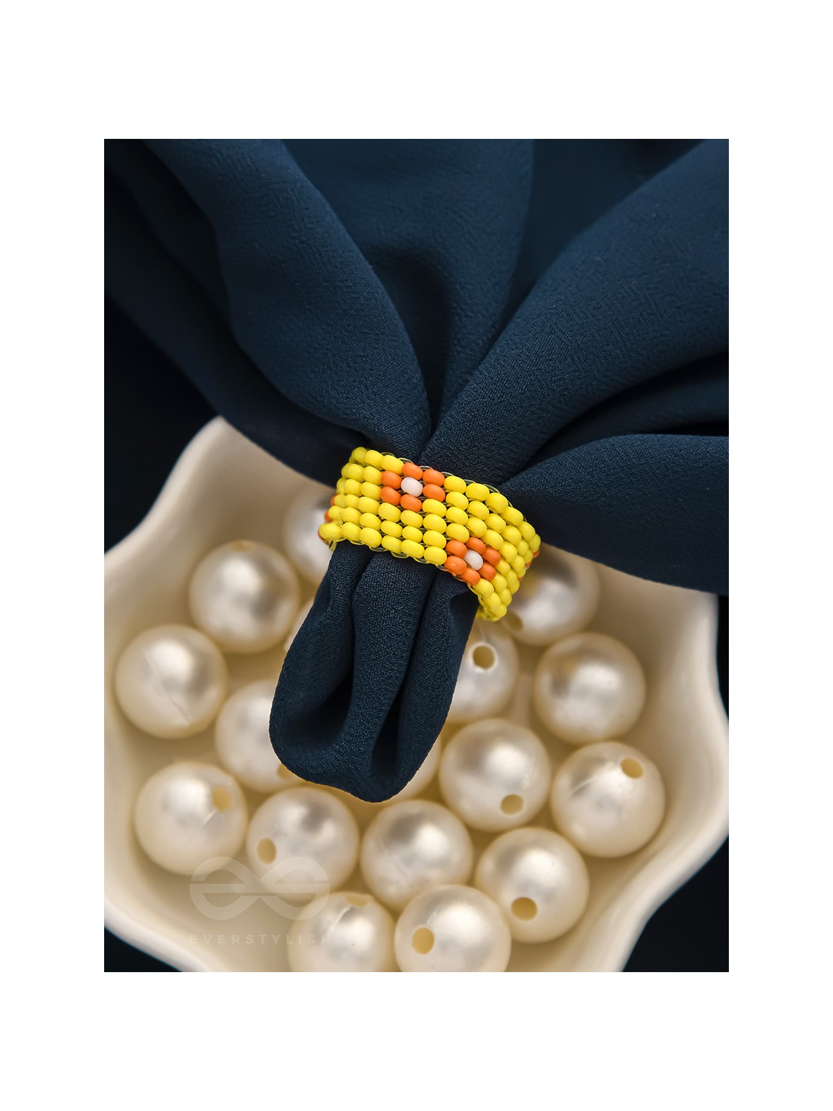 The Flower Meadow- Stretchable Yellow and Red Beaded Ring