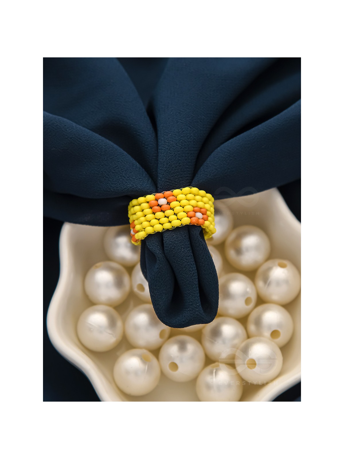 The Flower Meadow- Stretchable Yellow and Red Beaded Ring