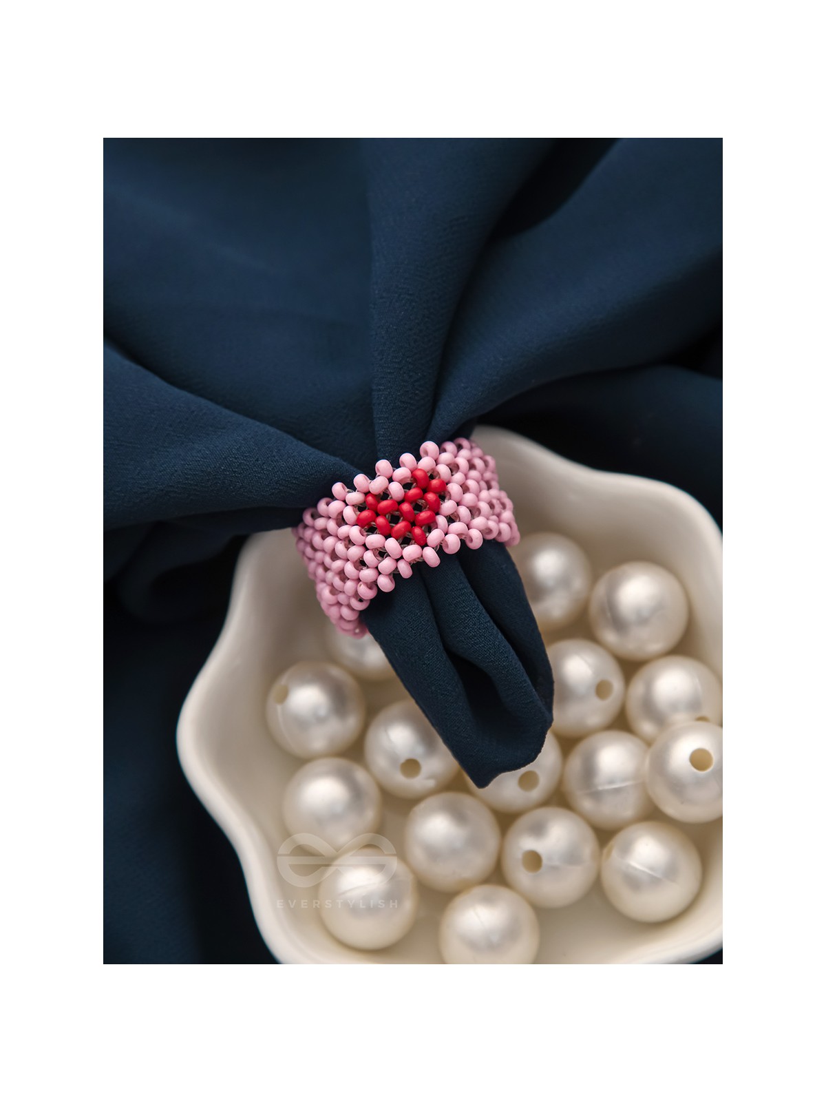 The Crimson Heart- Stretchable Lavender Beaded Ring