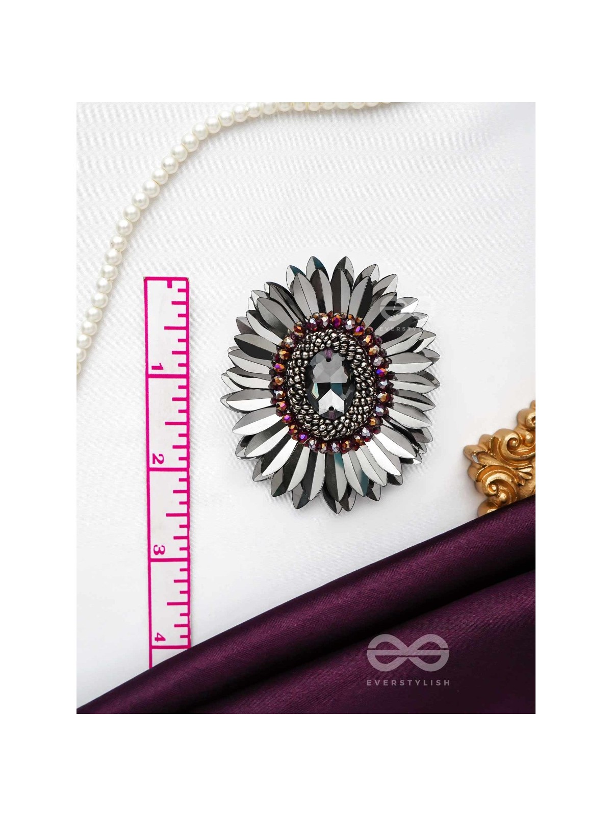 Aartava- the Black Flower- Glass Beads and Sequins Embroidered Earrings