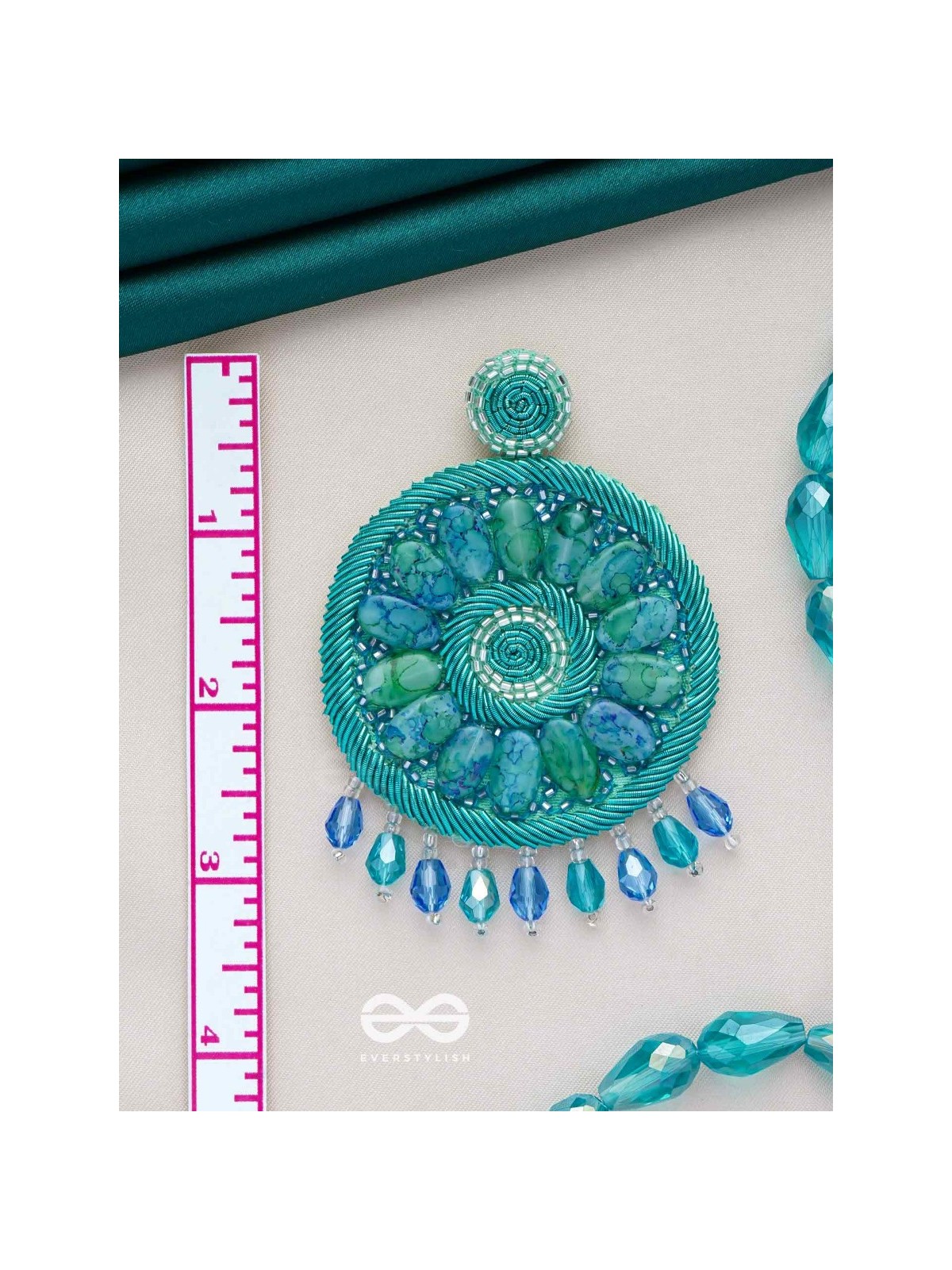 Anushna- The Blue Lotus- Stones and Glass Drops Embroidered Earrings