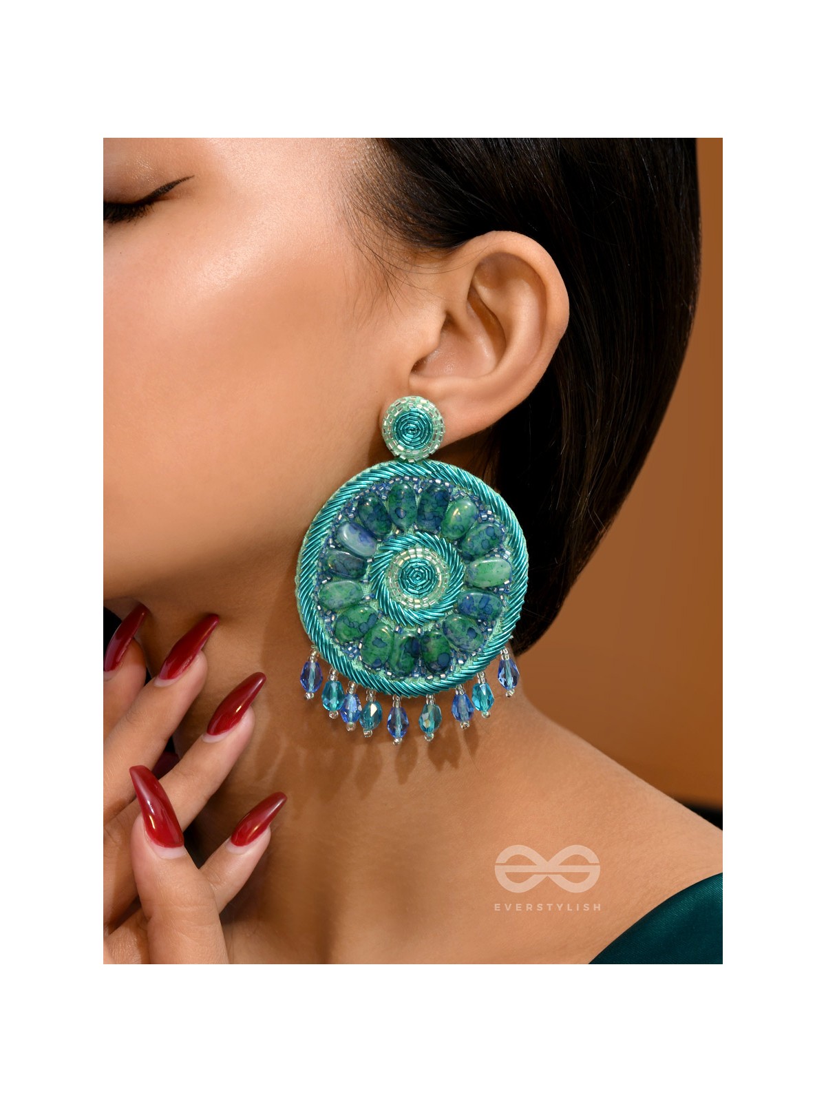 Anushna- The Blue Lotus- Stones and Glass Drops Embroidered Earrings