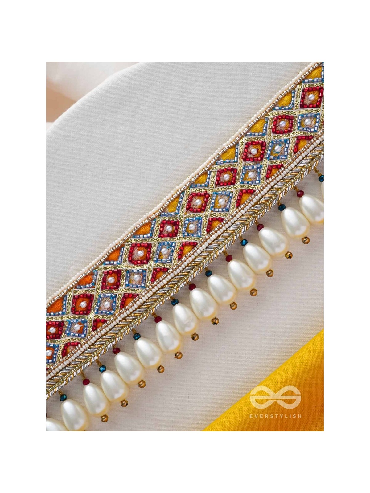 Syamika- The Magnificent Clouds- Pearls and Lace Embroidered Choker Necklace