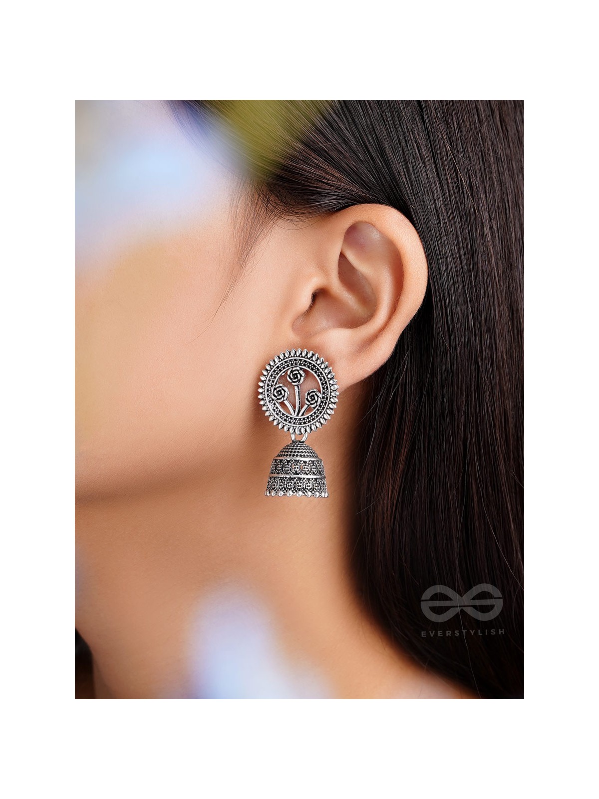 In Full Bloom- Oxidised Jhumka Earrings