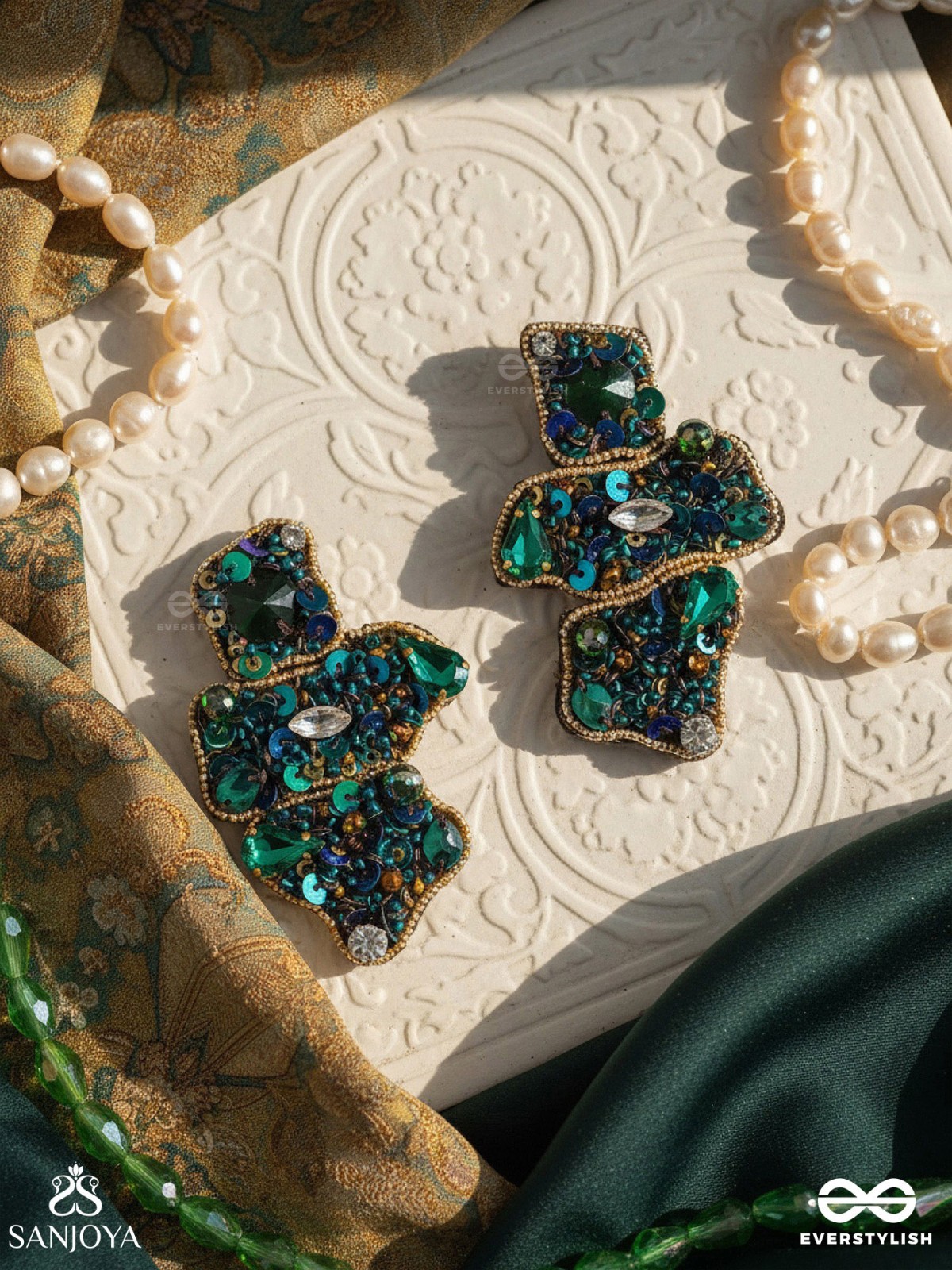 Dhvaanta- The Night Sky- Stone and Sequins Embroidered Earrings