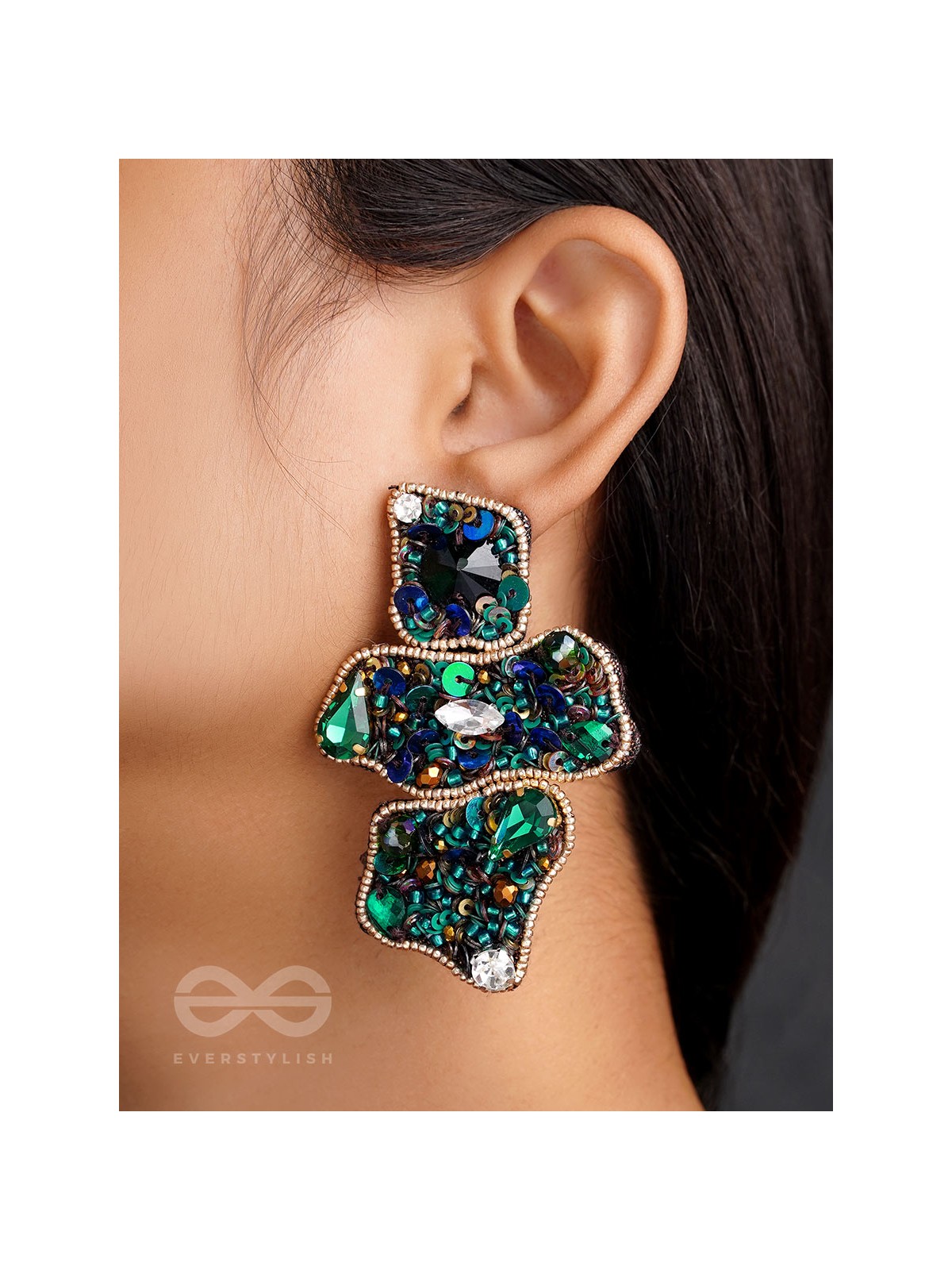 Dhvaanta- The Night Sky- Stone and Sequins Embroidered Earrings