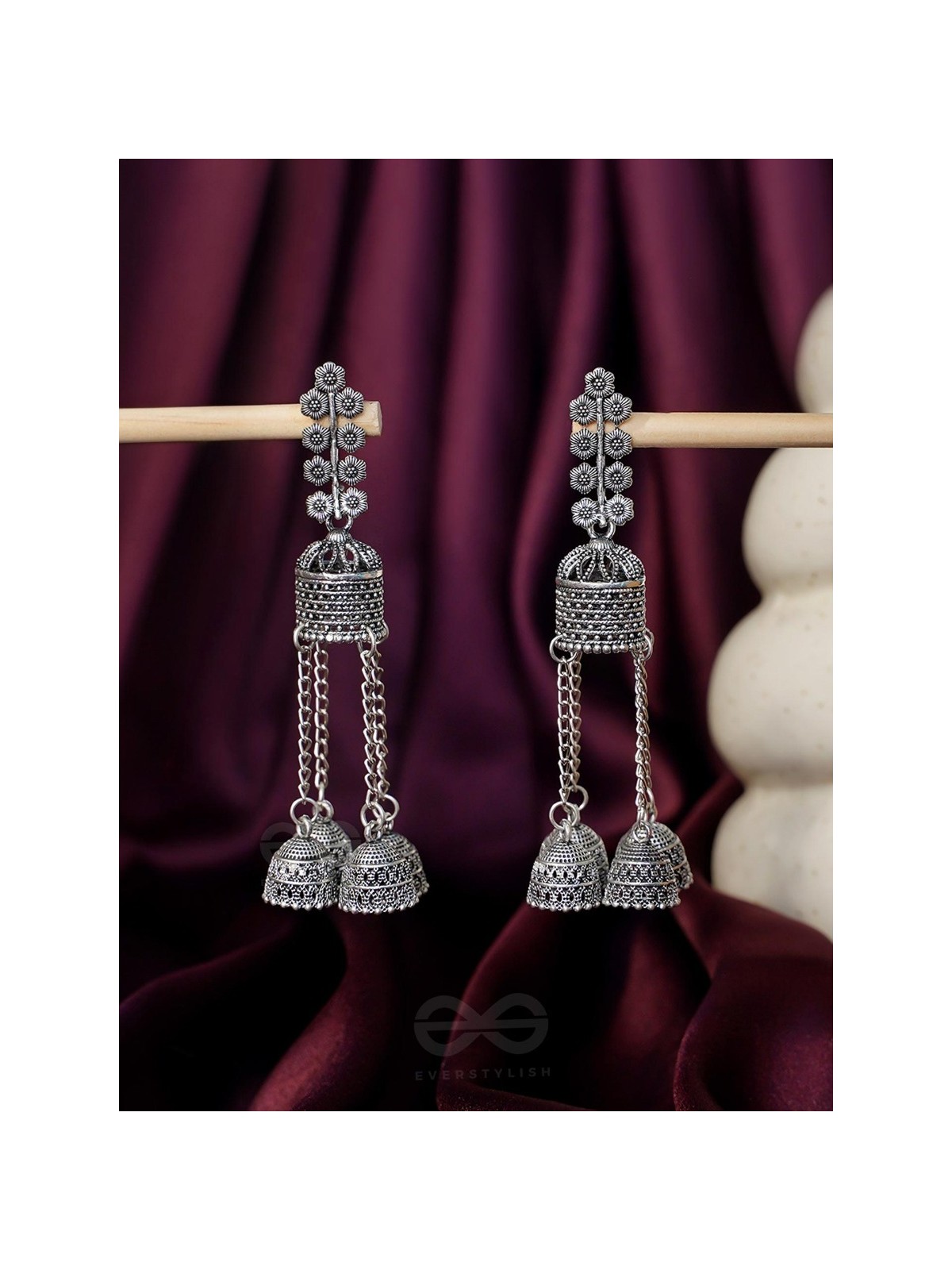 The Temple BellsOxidised Jhumka Earrings