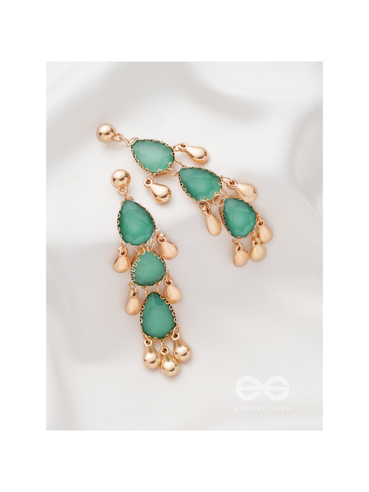 The Emerald Elegance- Golden Embellished Earrings