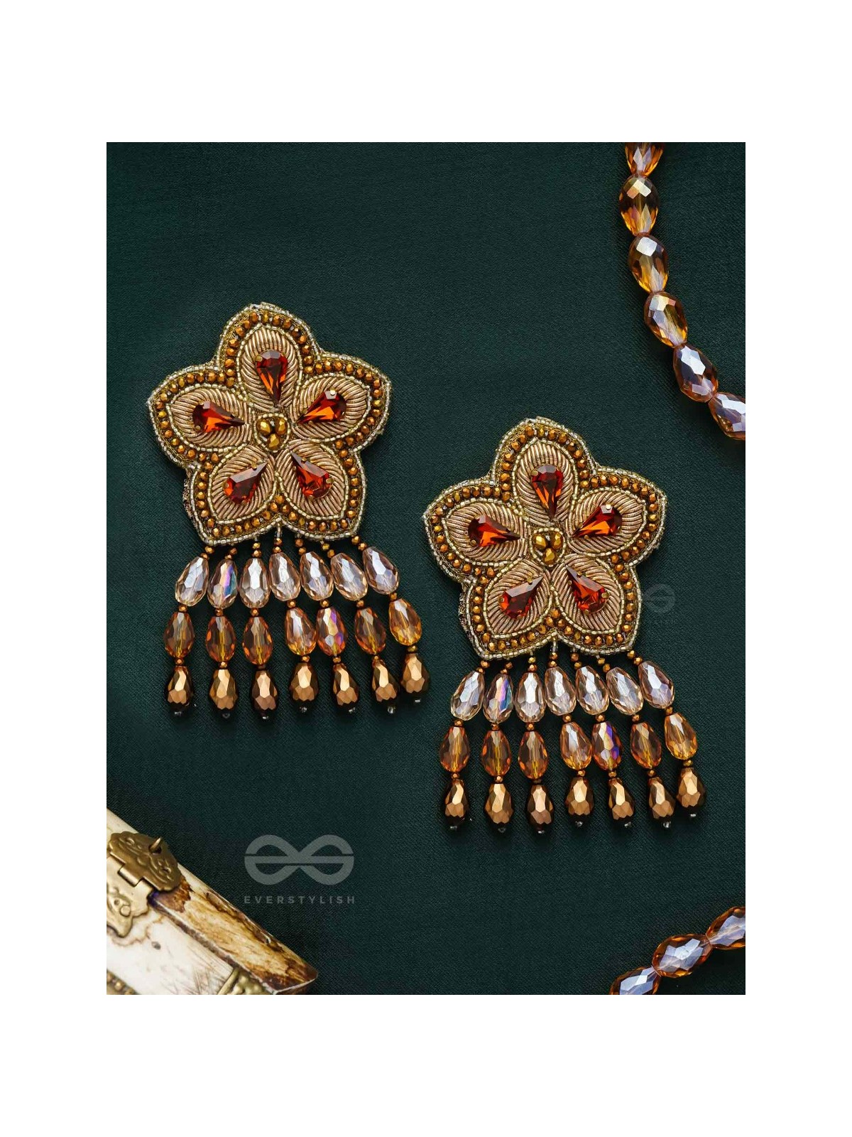 Aarksha - The Stellar Beauty - Stones, Dabka And Glass Drops Hand Embroidered Earrings