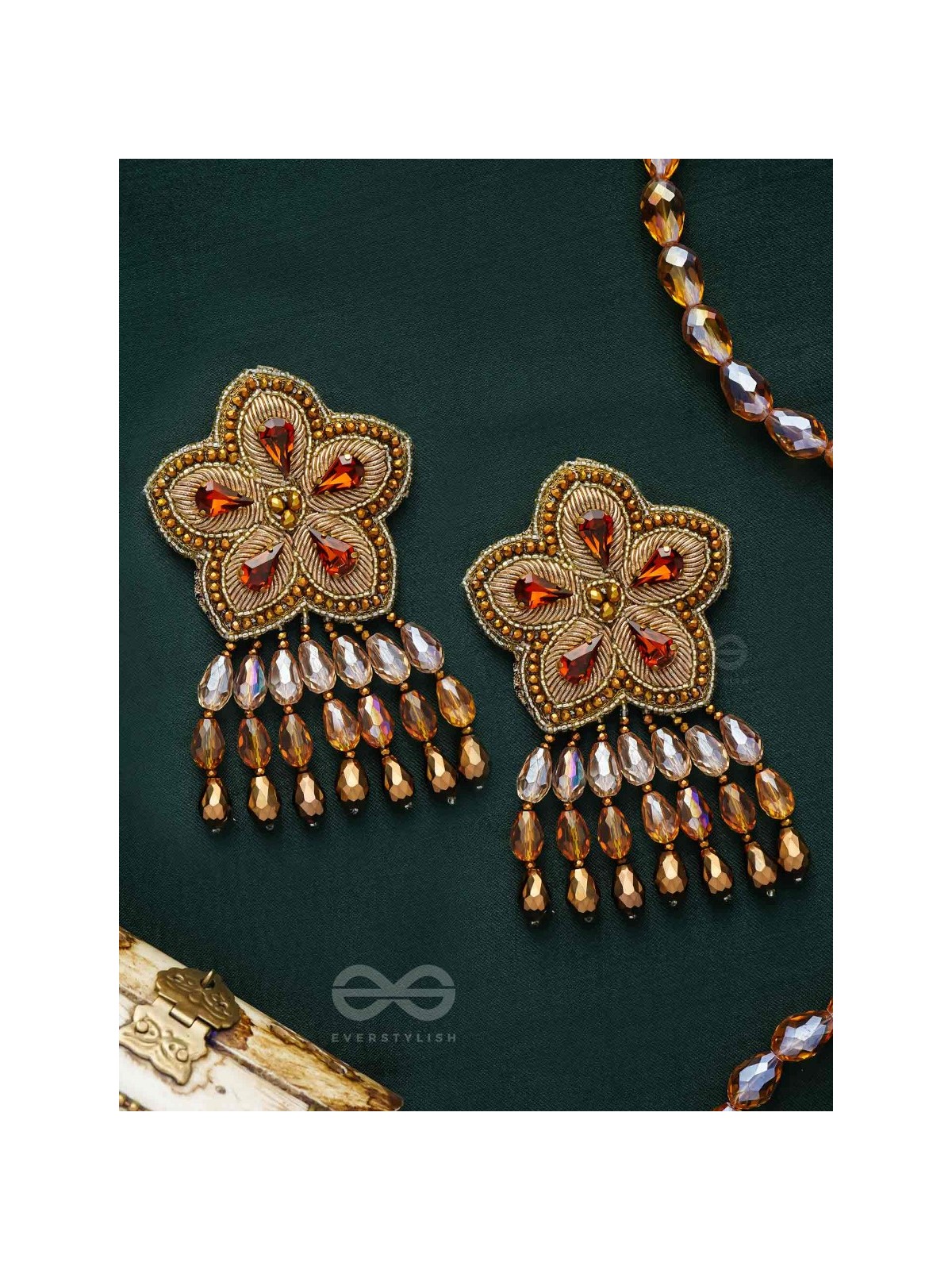 Aarksha - The Stellar Beauty - Stones, Dabka And Glass Drops Hand Embroidered Earrings