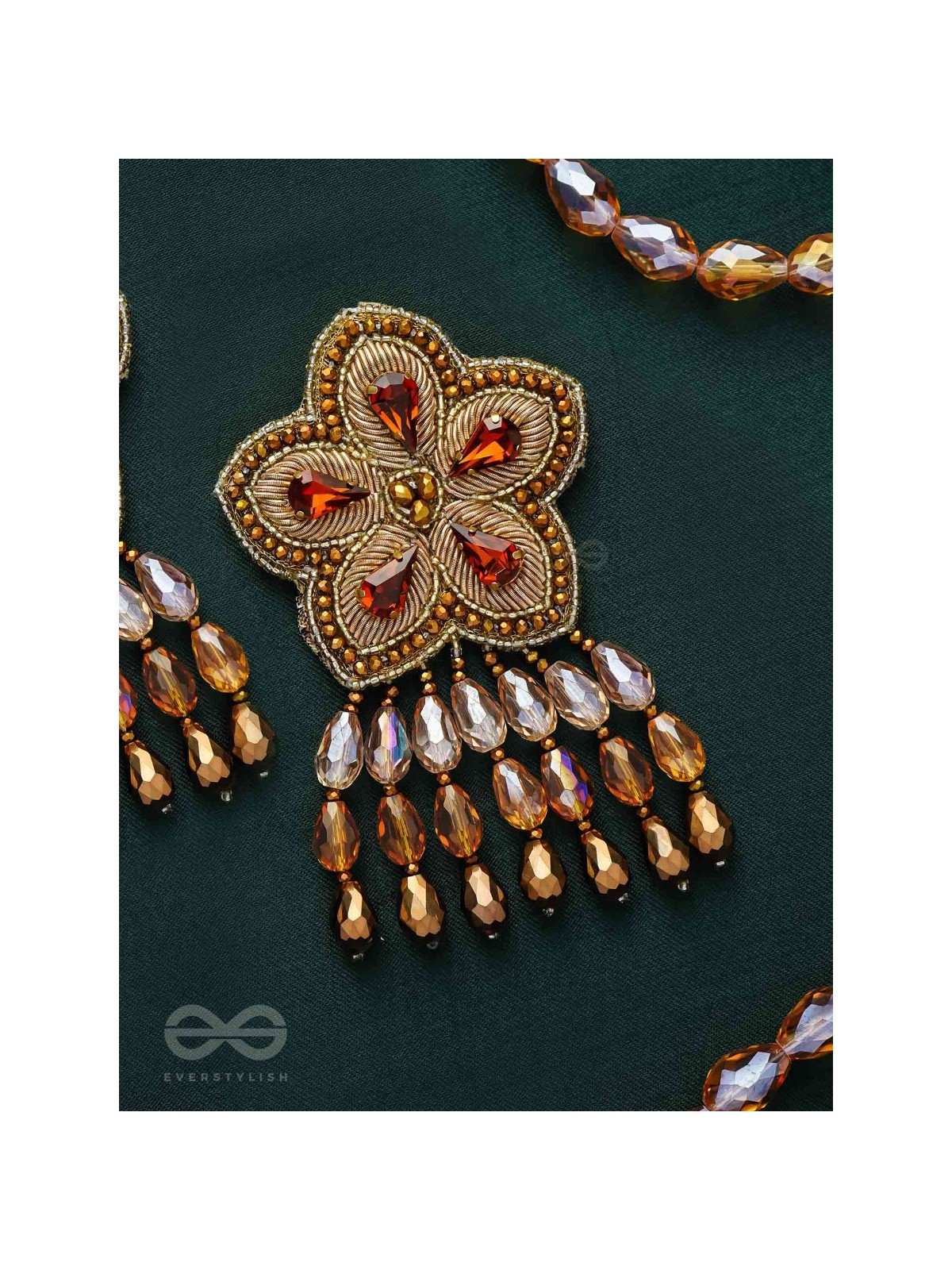 Aarksha - The Stellar Beauty - Stones, Dabka And Glass Drops Hand Embroidered Earrings