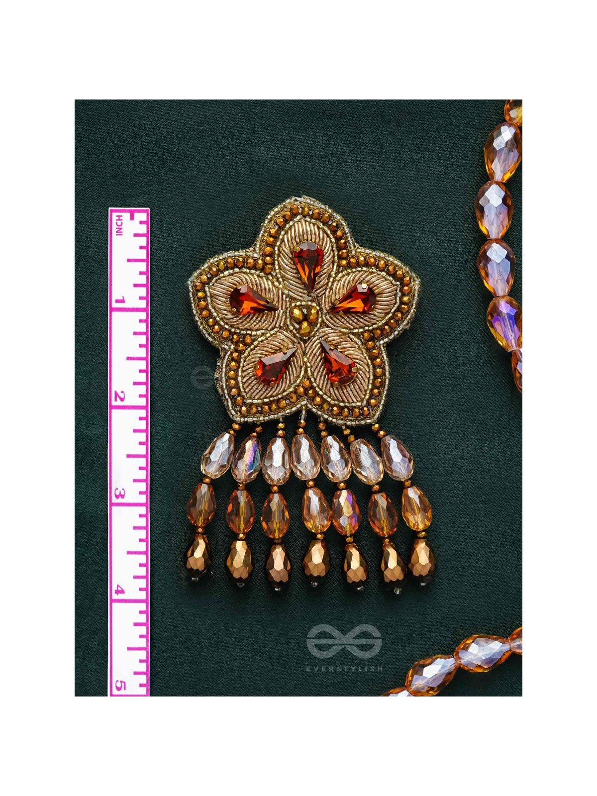 Aarksha - The Stellar Beauty - Stones, Dabka And Glass Drops Hand Embroidered Earrings