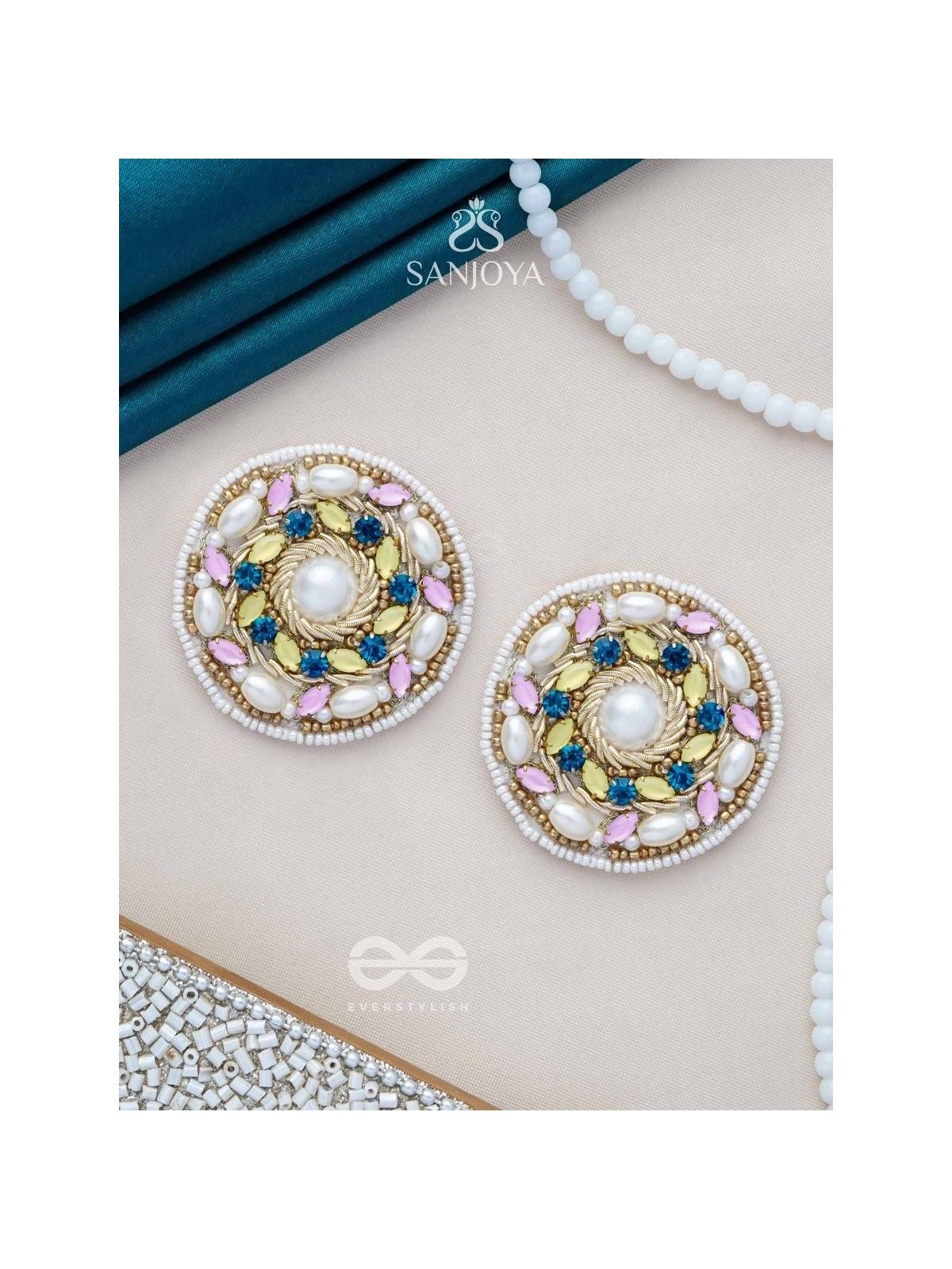 Bhanemi- The Circle of Light- Pearls and Stones Embroidered Earrings
