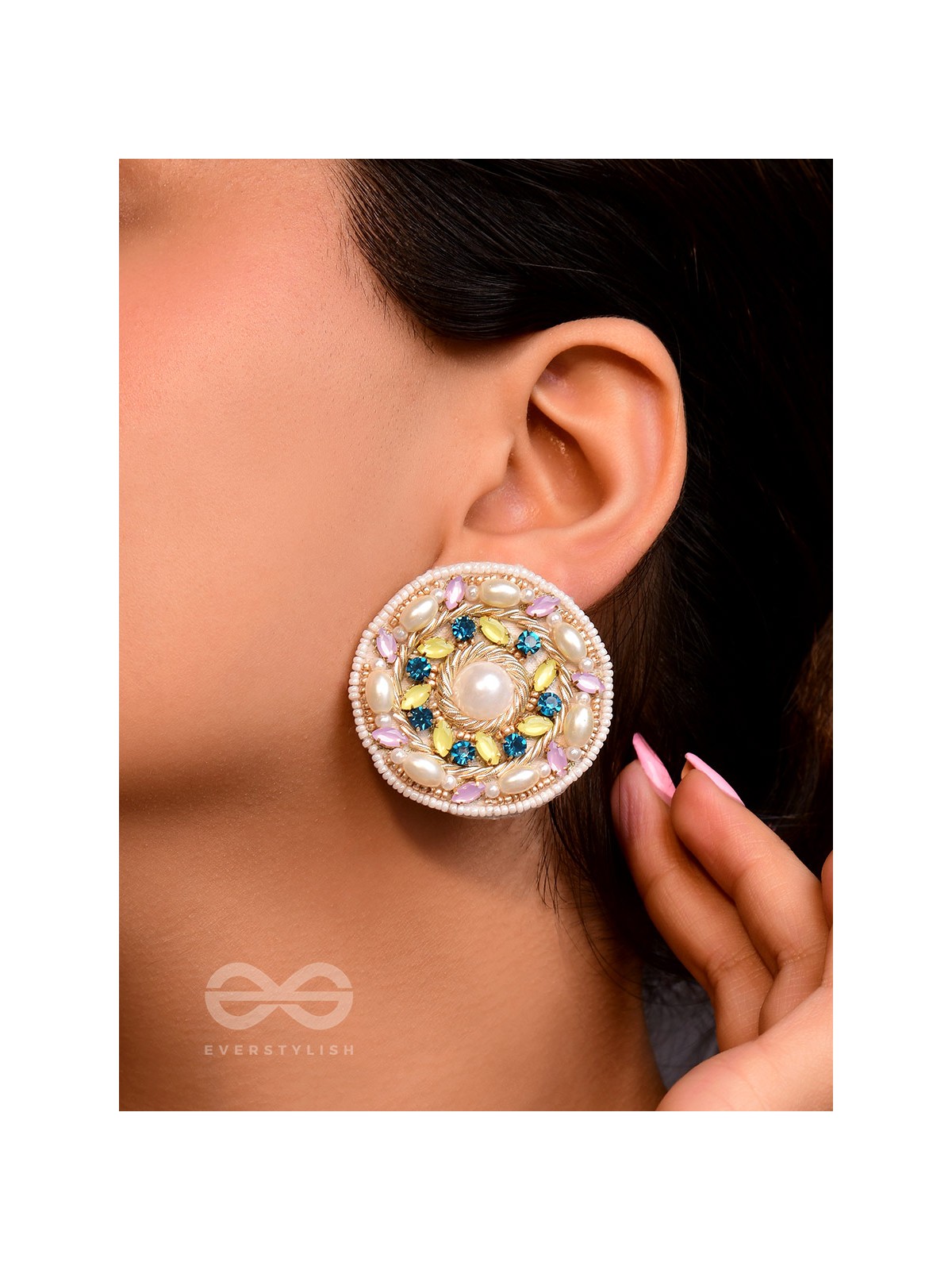 Bhanemi- The Circle of Light- Pearls and Stones Embroidered Earrings