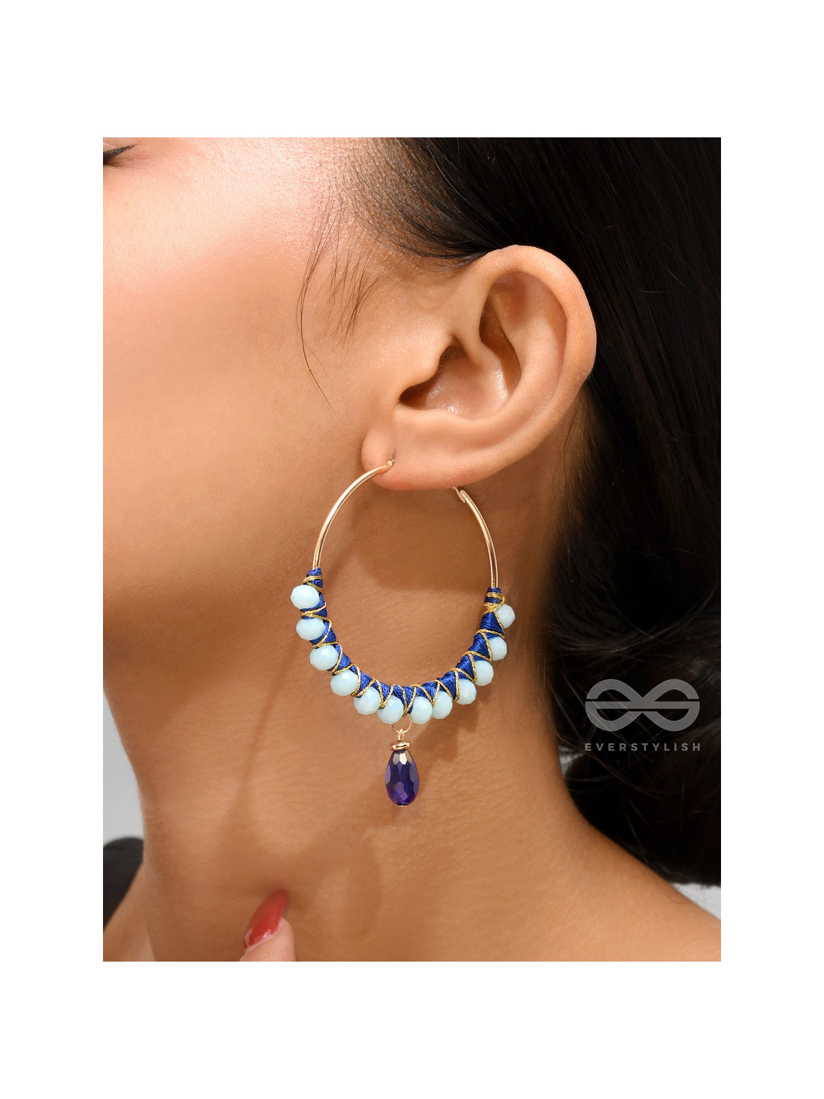 Half Moon Bay - Golden Embellished Earrings (Navy Blue)