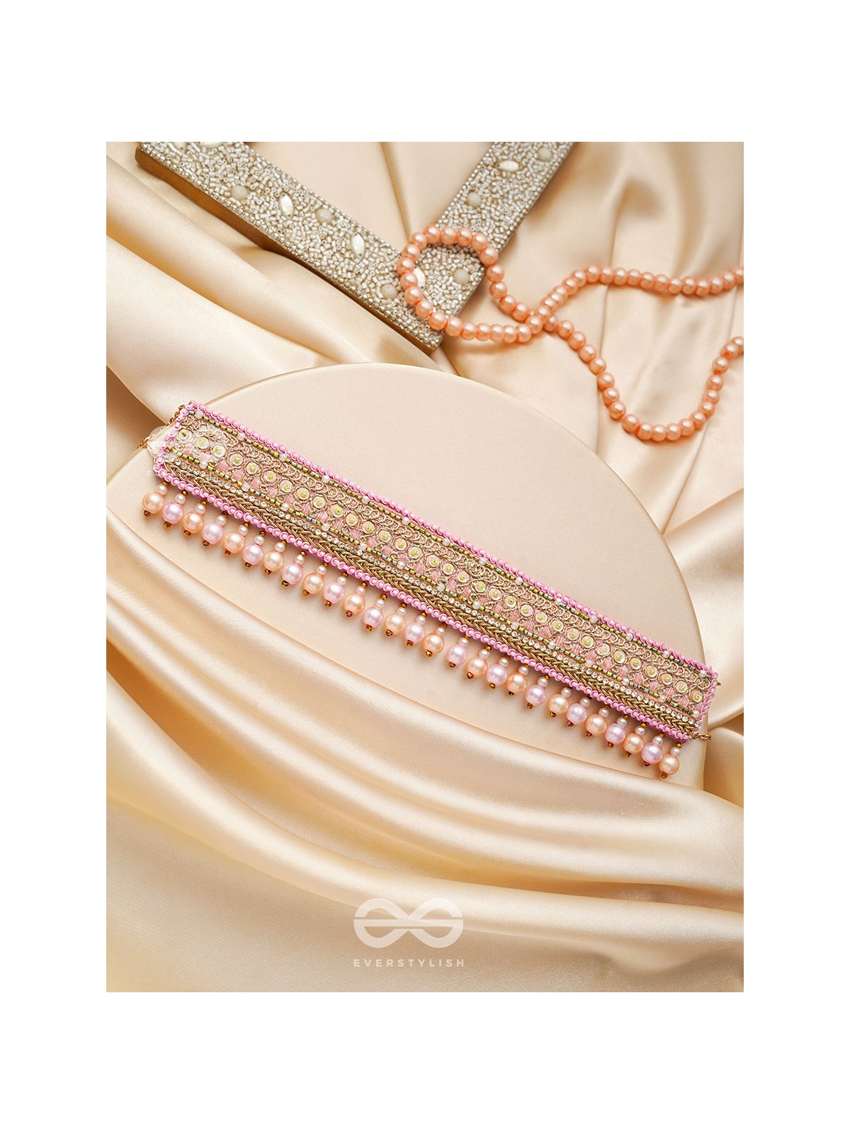 Architam- Beautifuly Decorated- Pearls, Lace and Sequins Embroidered Choker Necklace