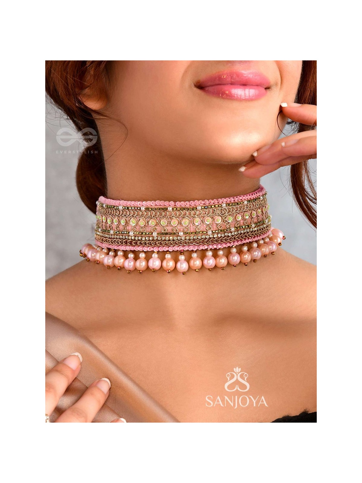 Architam- Beautifuly Decorated- Pearls, Lace and Sequins Embroidered Choker Necklace