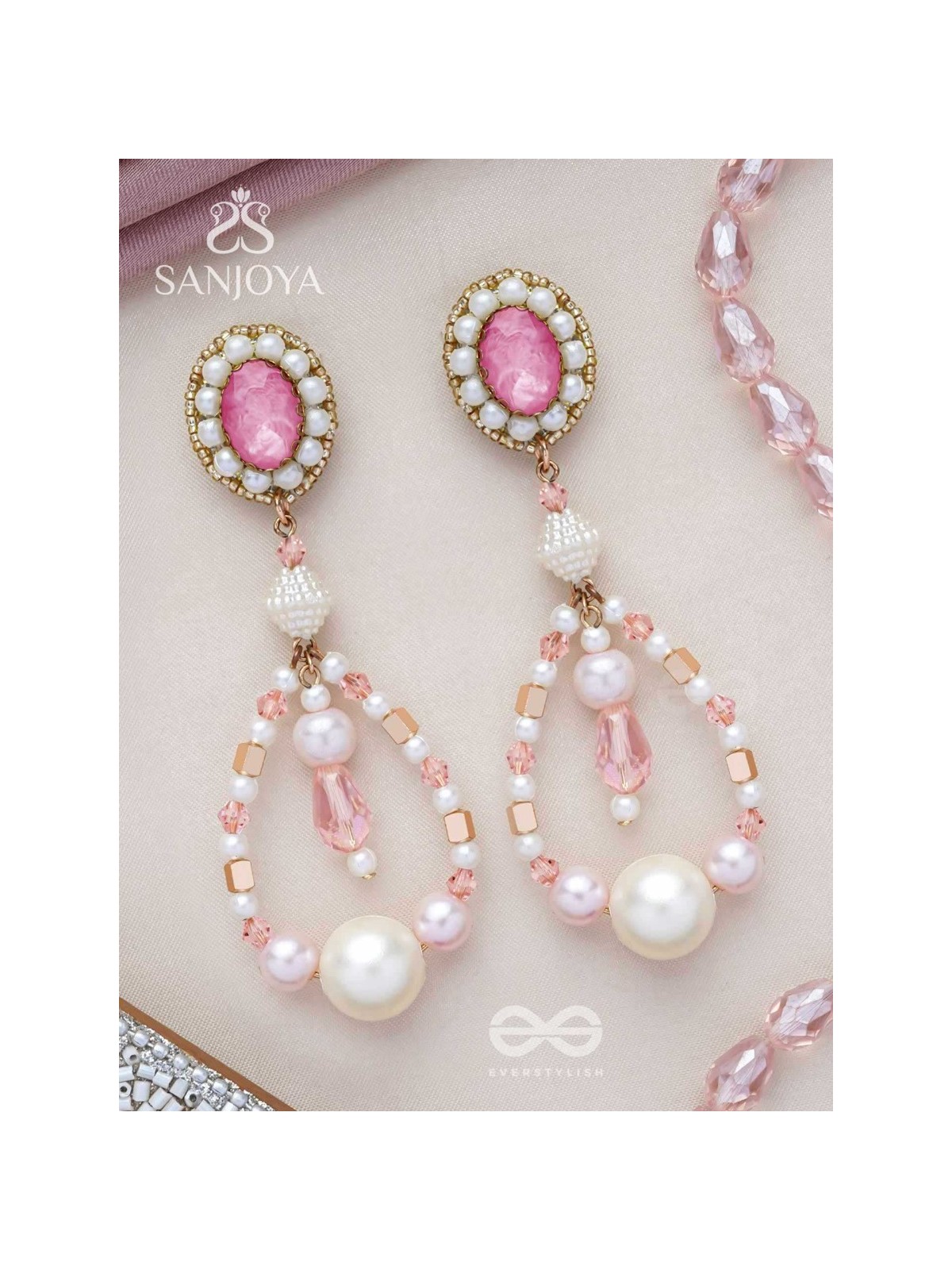 Drapsa- Drops of Rain- Pearls and Stones Embroidered Earrings