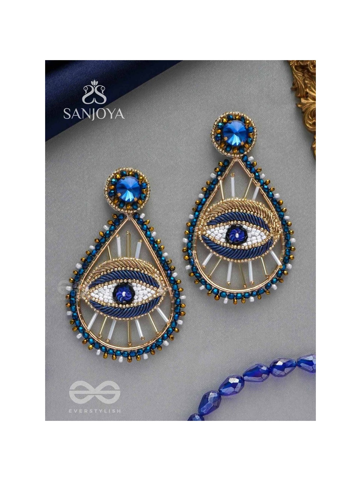 Tabhyam- The Beautiful Eyes- Stones, Sequins and Glass Beads Embroidered Statement Earrings