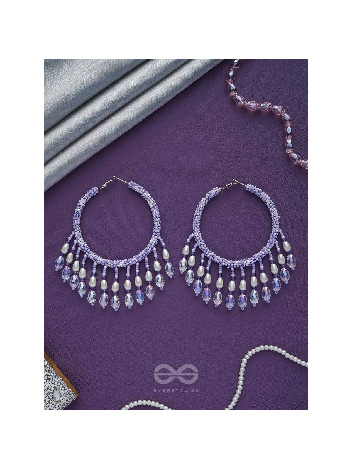 Paridhaav- The Circular Stream- Pearls and Glass Beads Embroidered Hoop Earrings