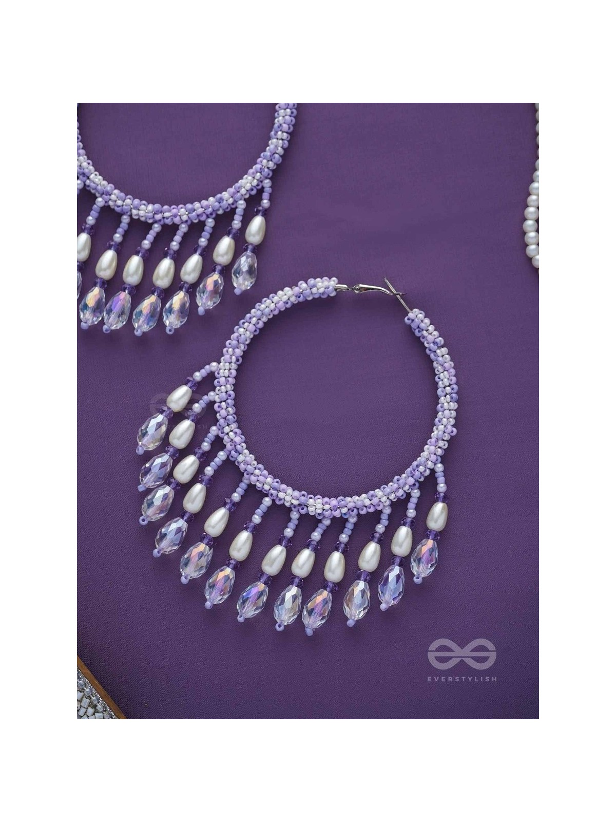 Paridhaav- The Circular Stream- Pearls and Glass Beads Embroidered Hoop Earrings