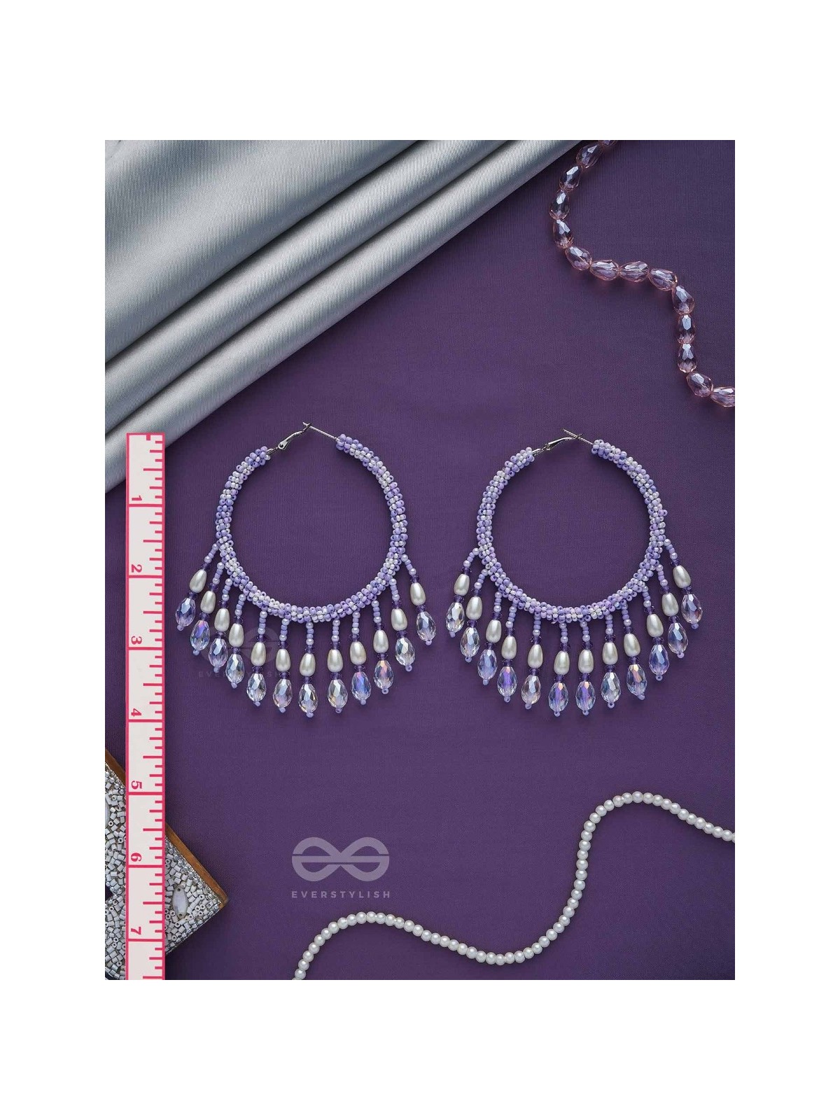 Paridhaav- The Circular Stream- Pearls and Glass Beads Embroidered Hoop Earrings