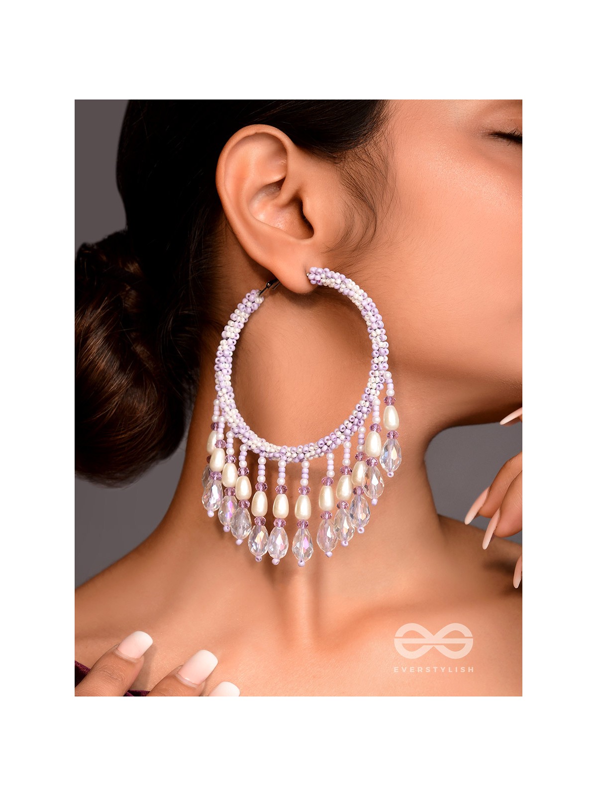 Paridhaav- The Circular Stream- Pearls and Glass Beads Embroidered Hoop Earrings
