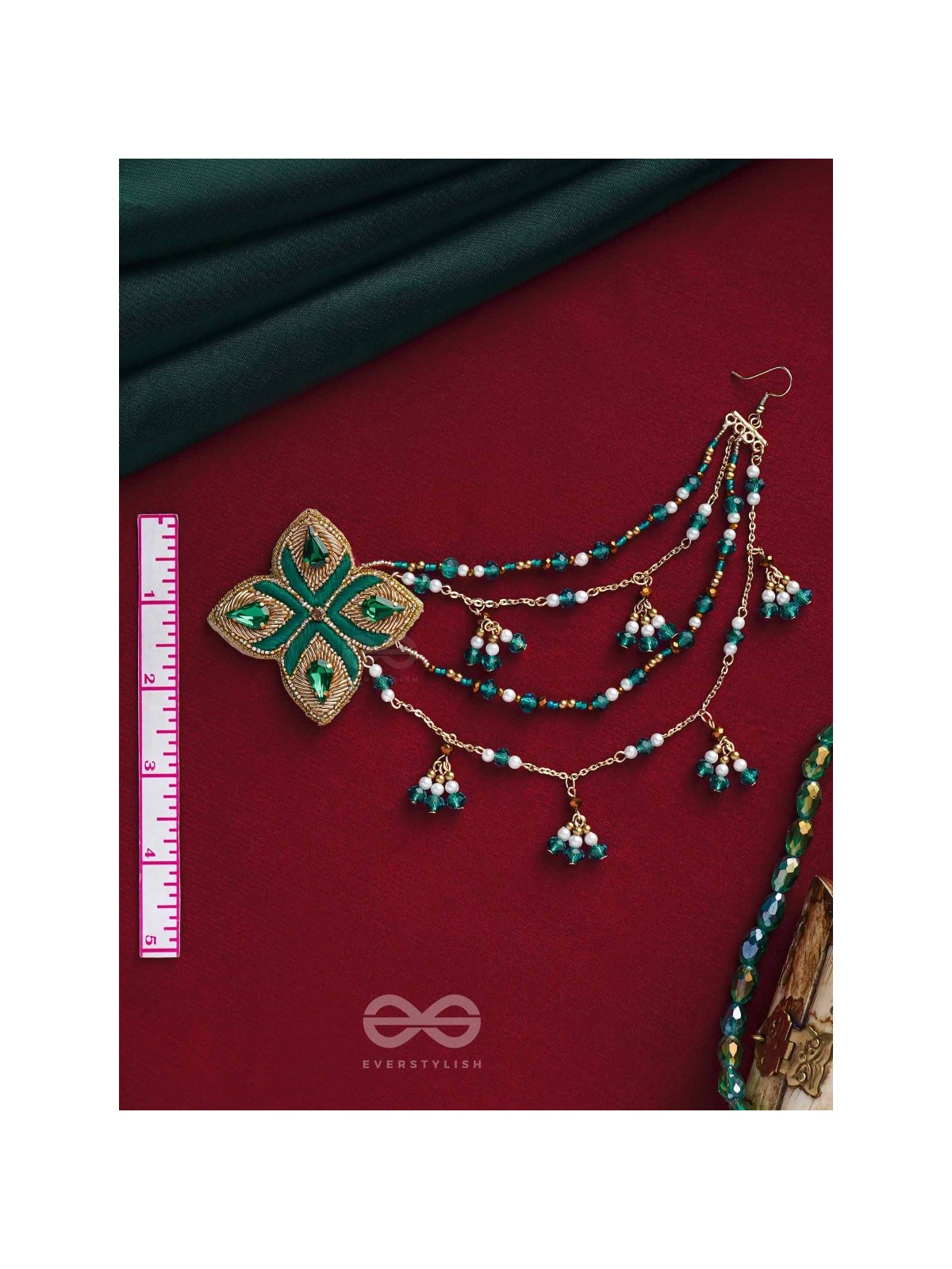 Vapraa - The Spring Garden - Beads, Stones And Resham Hand Embroidered Chain Earrings
