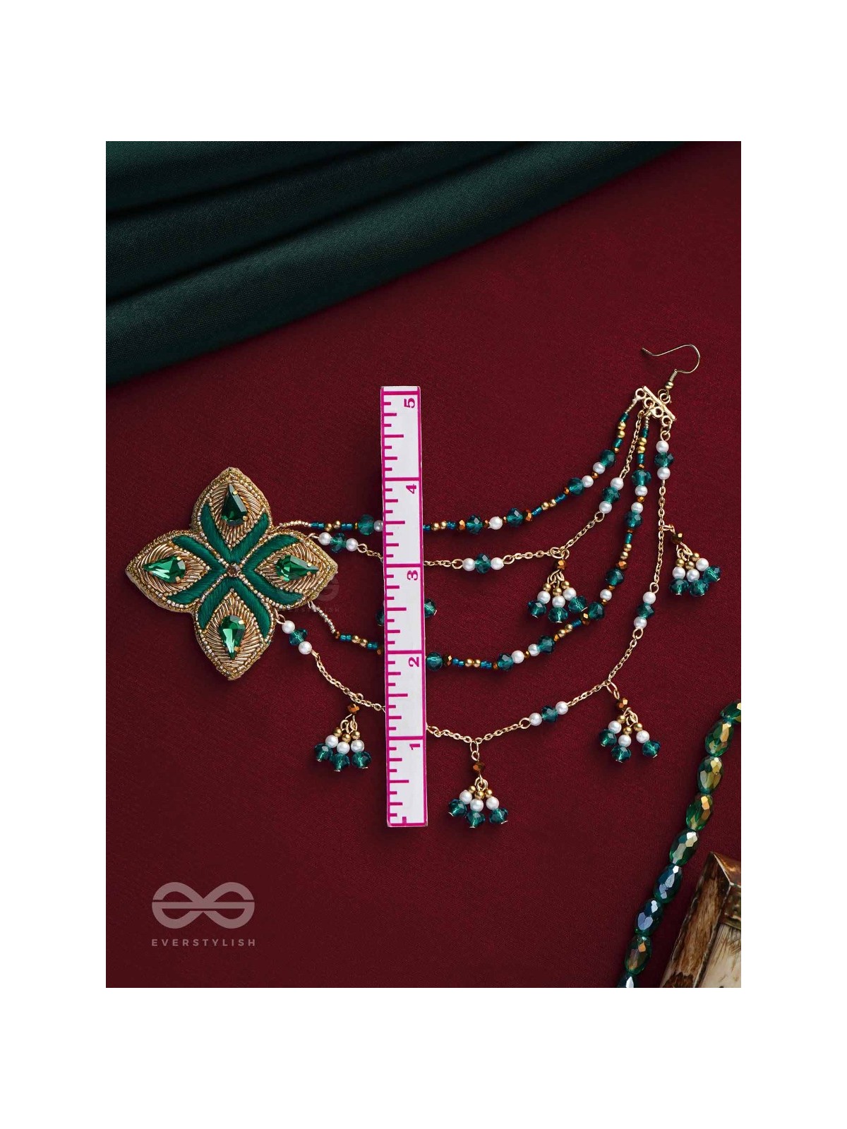 Vapraa - The Spring Garden - Beads, Stones And Resham Hand Embroidered Chain Earrings