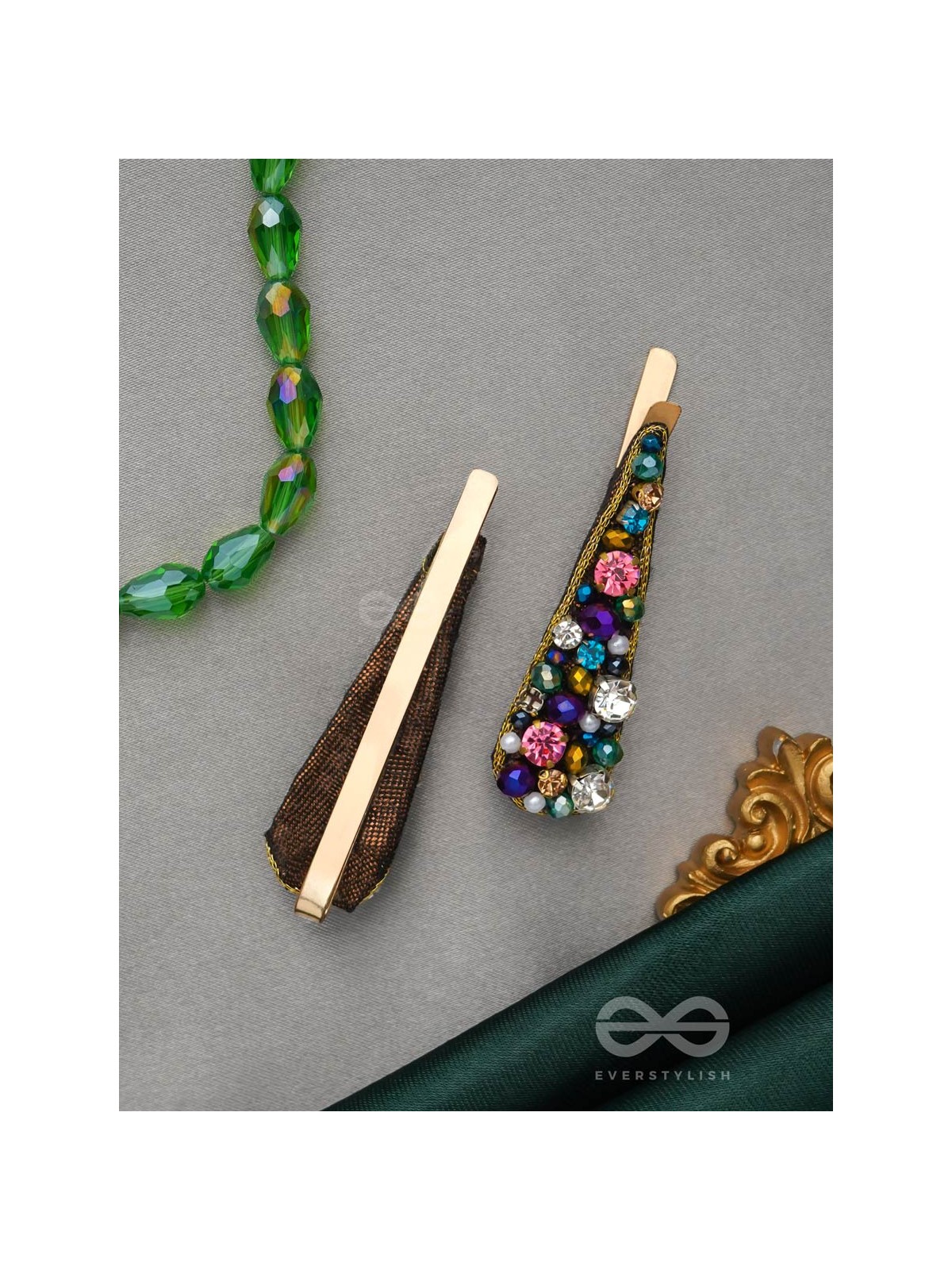 Vasnya- Exquisitely Precious- Stones, Glass Beads and Zari Embroidered Hair Clips