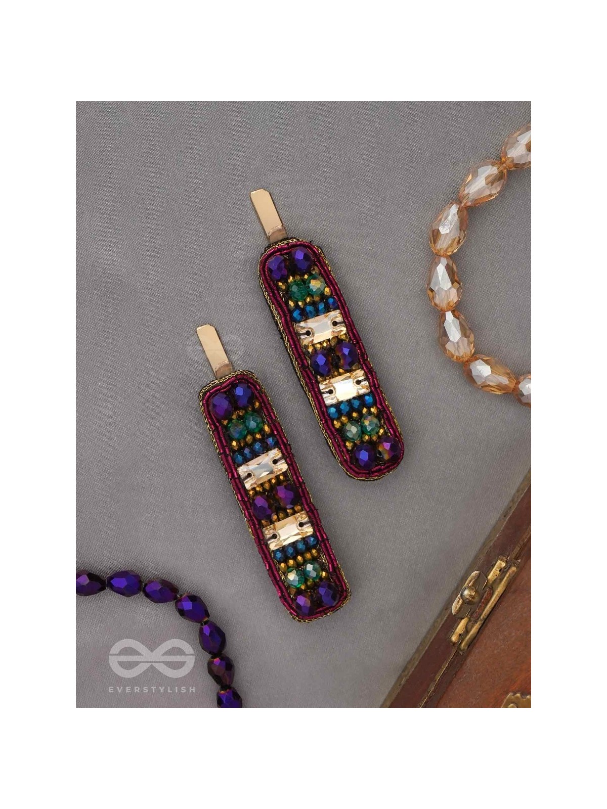 Amaanta- The Night Sky- Stones and Glass Beads Embroidered Hair Clips