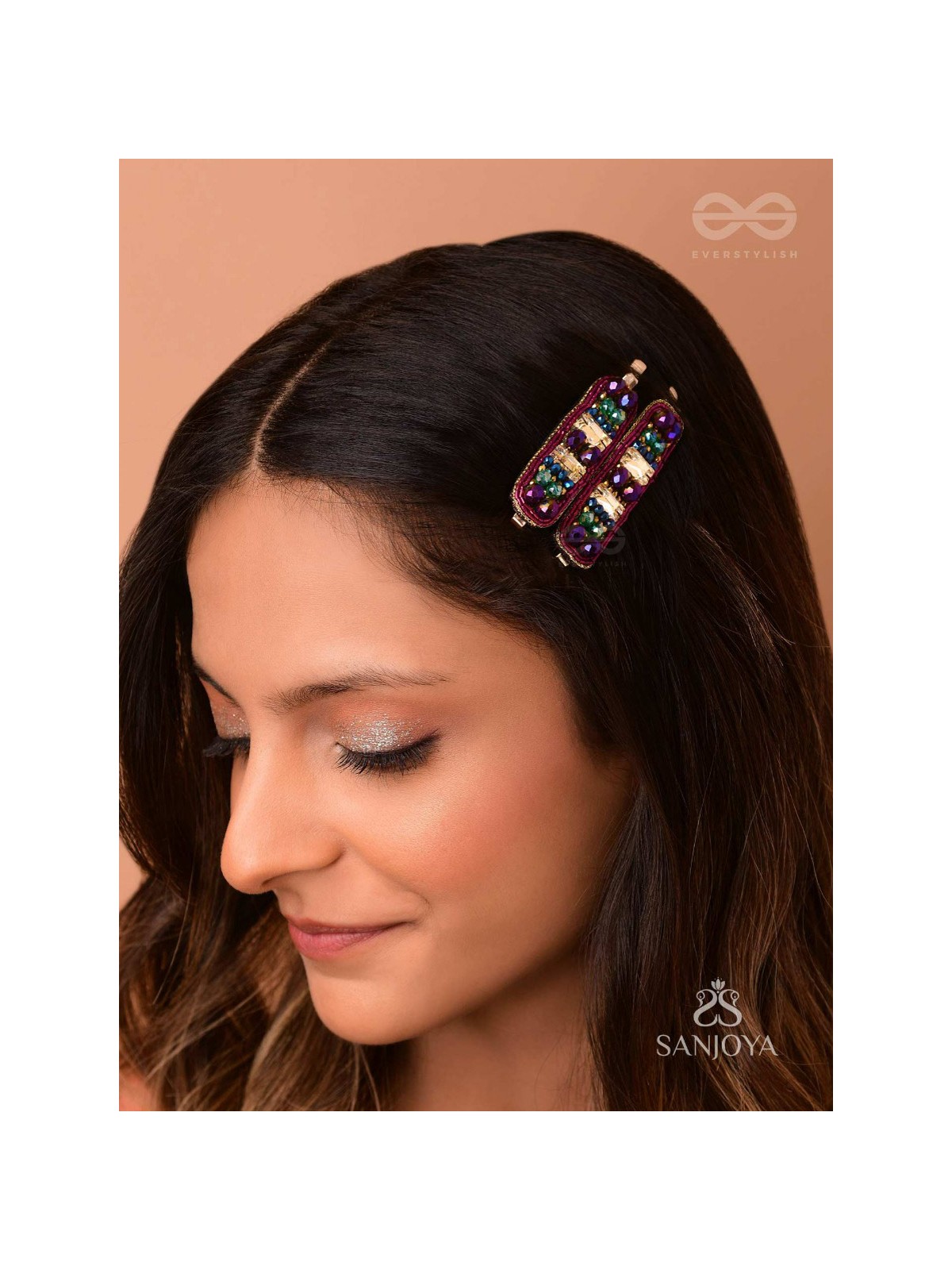 Amaanta- The Night Sky- Stones and Glass Beads Embroidered Hair Clips