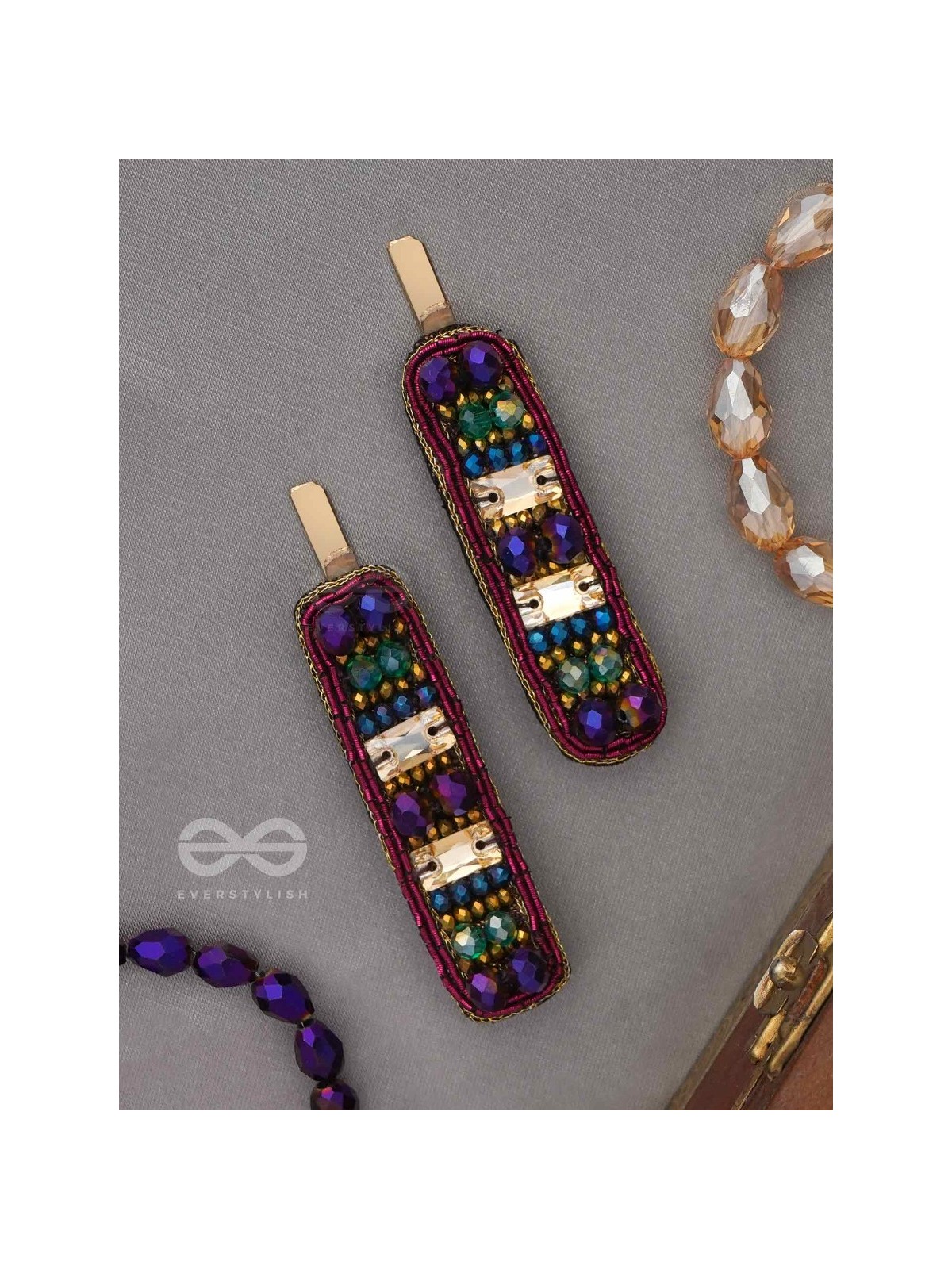 Amaanta- The Night Sky- Stones and Glass Beads Embroidered Hair Clips