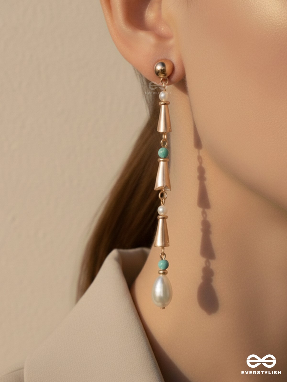 The Drooping Bells- Golden Embellished Earrings