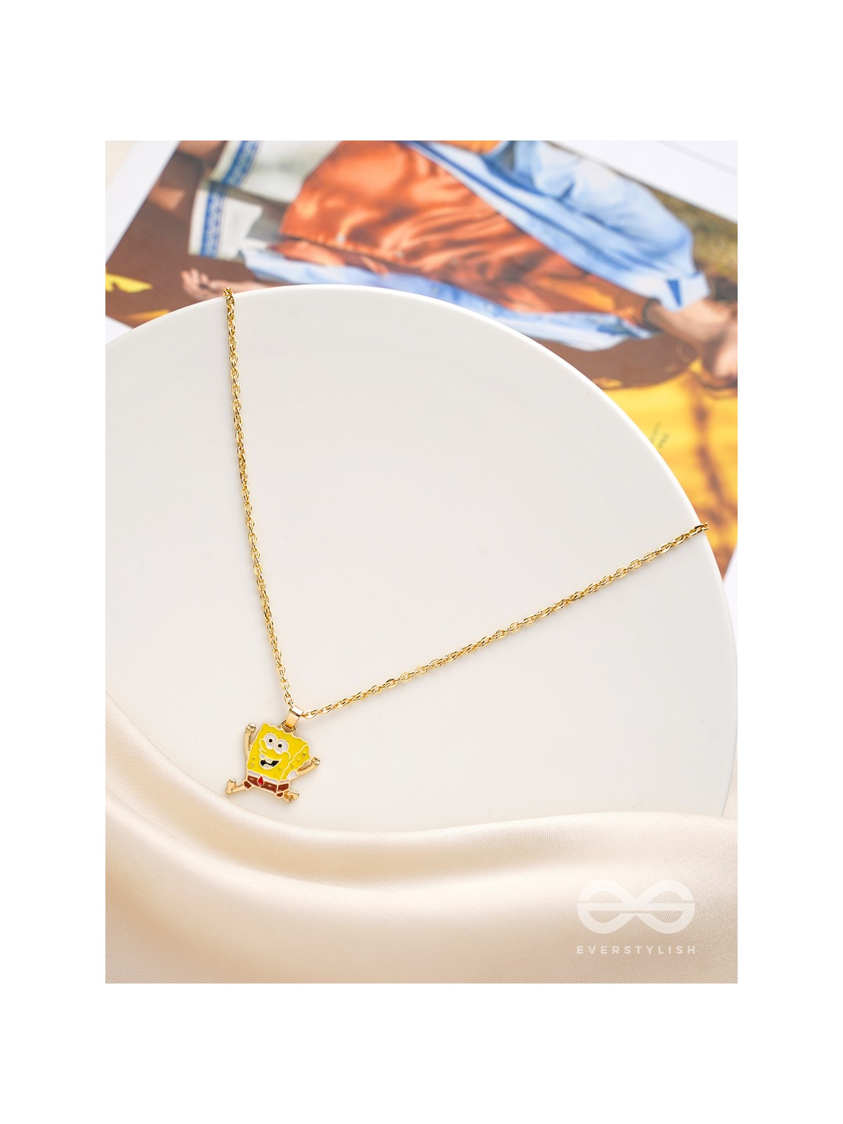 The Sprinting Spongebob- Golden Embellished Necklace With Anti-Tarnish Coating 