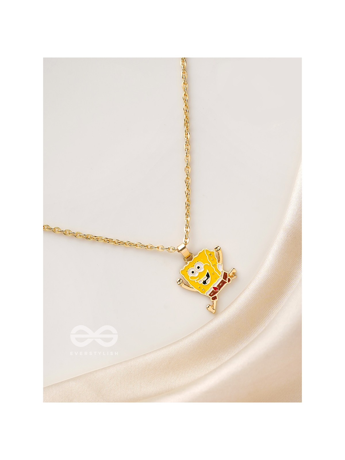 The Sprinting Spongebob- Golden Embellished Necklace With Anti-Tarnish Coating 