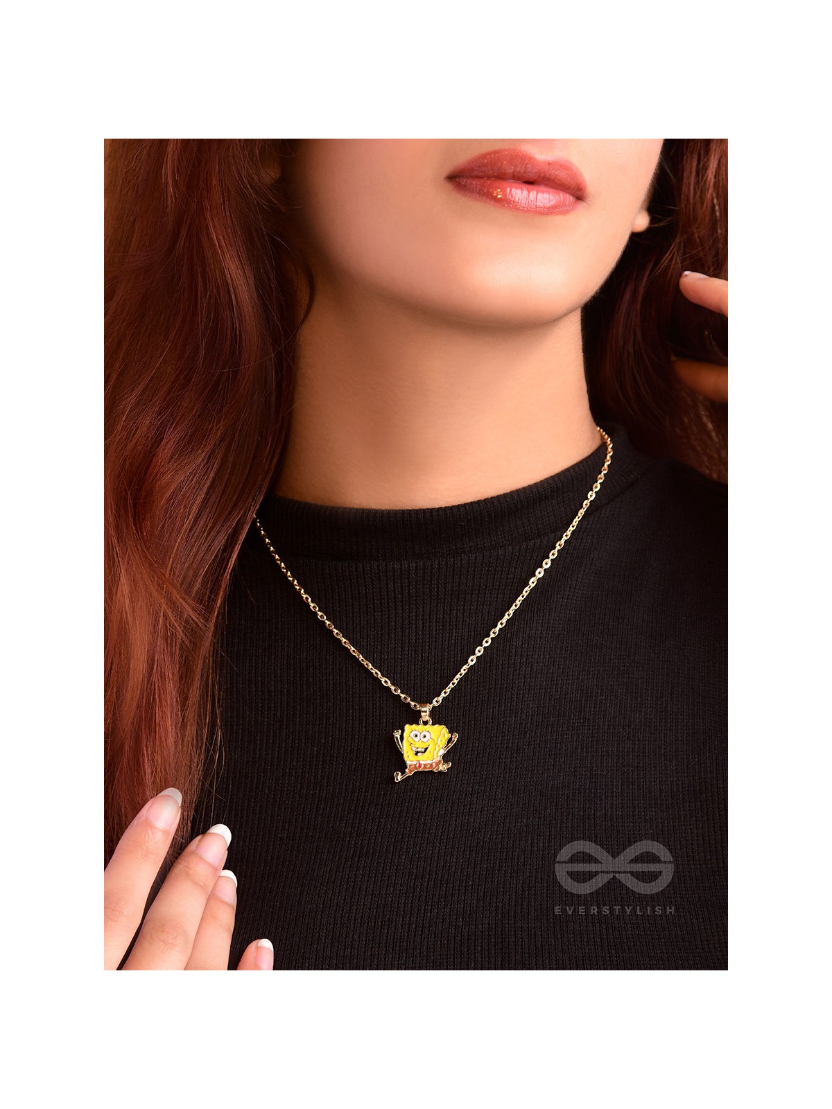 The Sprinting Spongebob- Golden Embellished Necklace With Anti-Tarnish Coating 