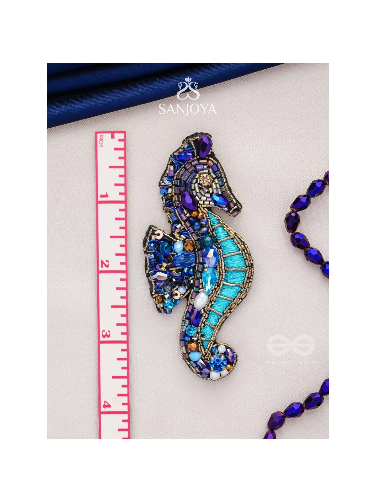 Ashwameen- The Splendid Seahorse- Stones, Sequins and Beads Embroidered Statement Earrings